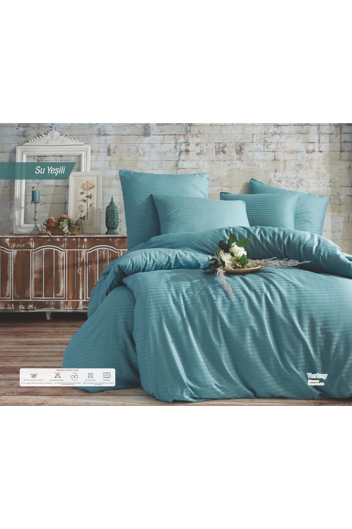 Elvira Home Collection Eh Çift Kişilik Çizgili %100 Pamuk Saten 4 Parça Nevresim Takımı