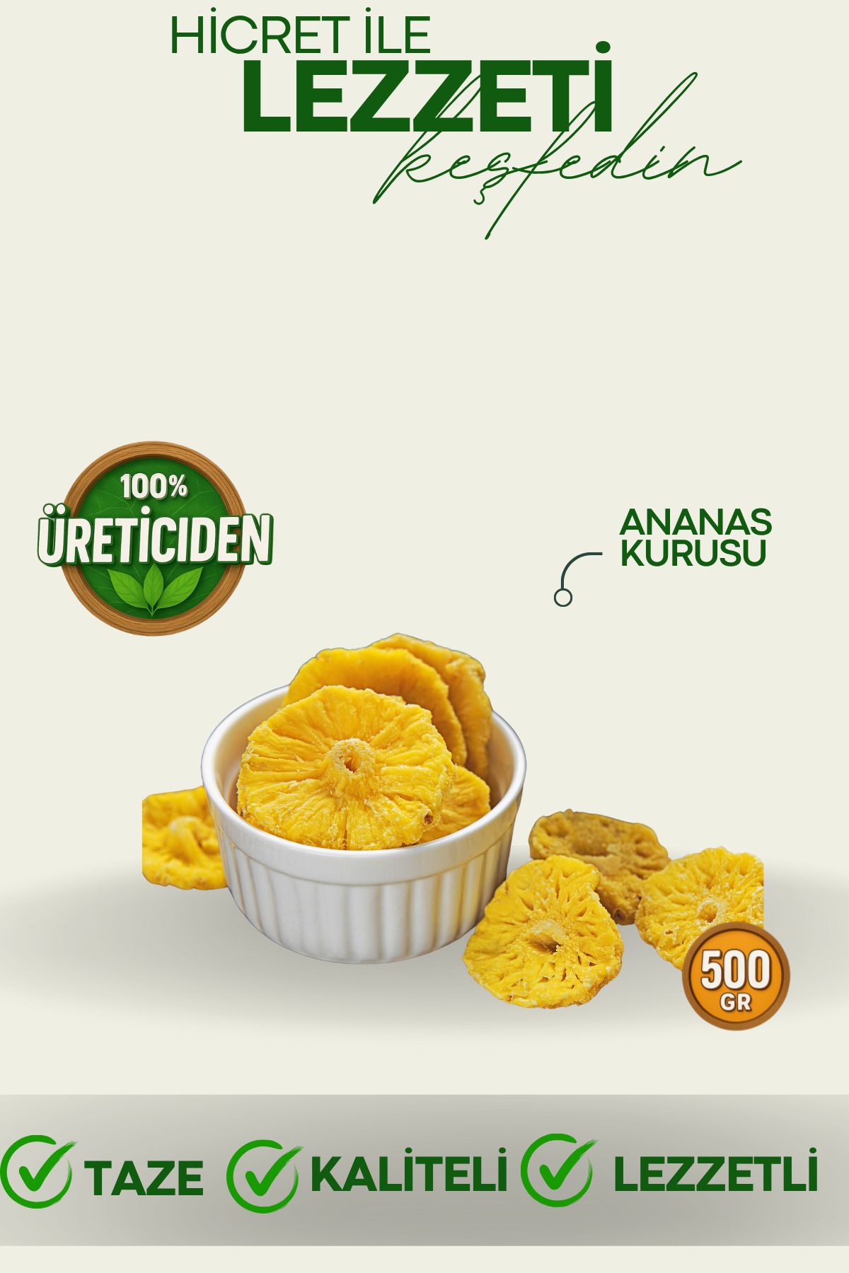 hicret Ananas Kurusu 500 Gr - Atıştırmalık Kuru Meyve