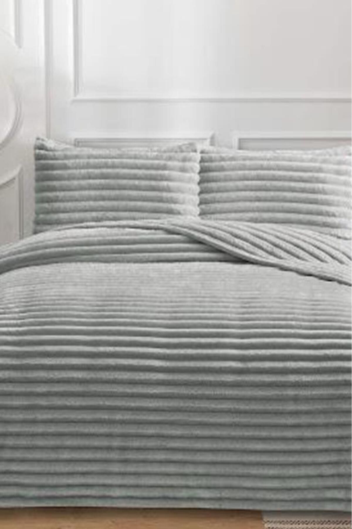 Çeyiz Diyarı Eterna Peluş Çift Kişilik 230x250 Cm Yatak Örtüsü Gri