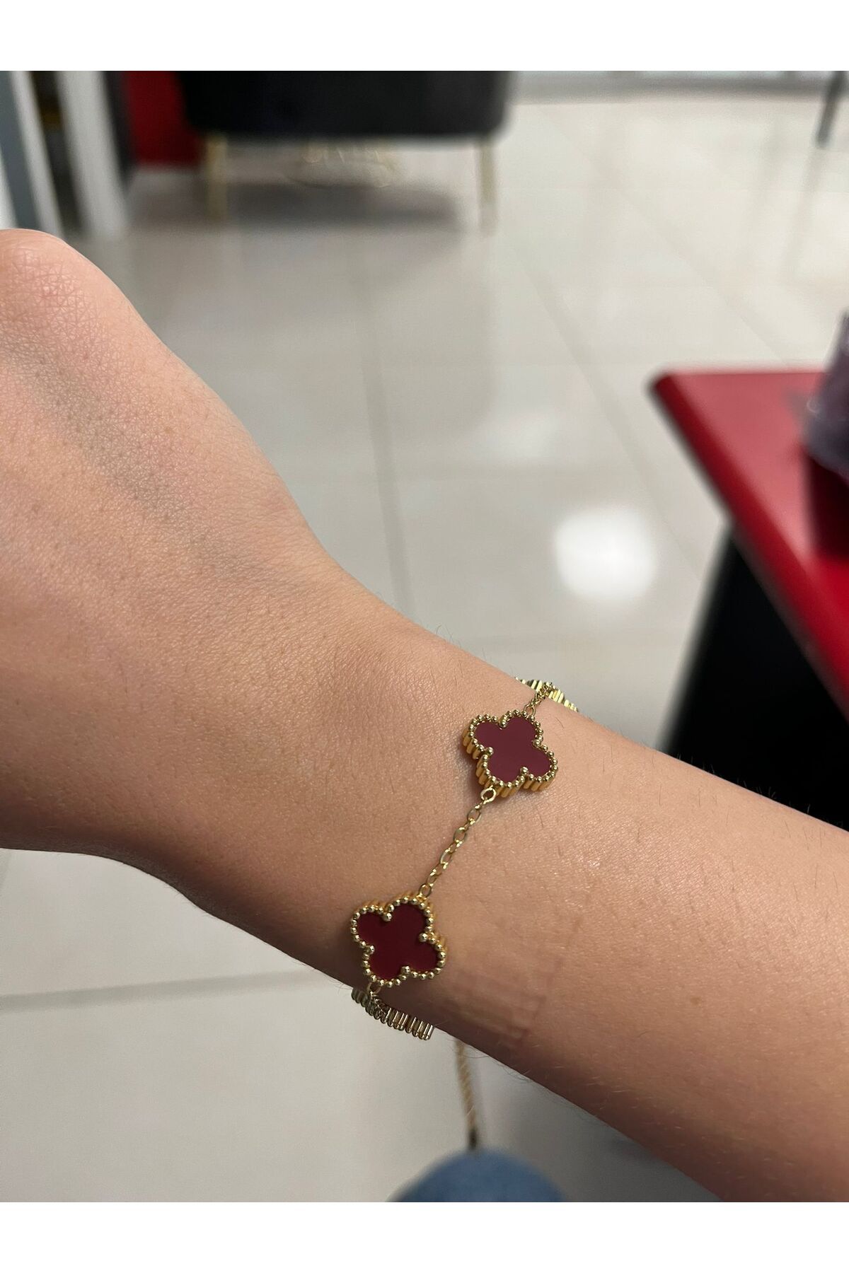 LASSSTORE ÇELİK BORDO YONCA BİLEKLİK