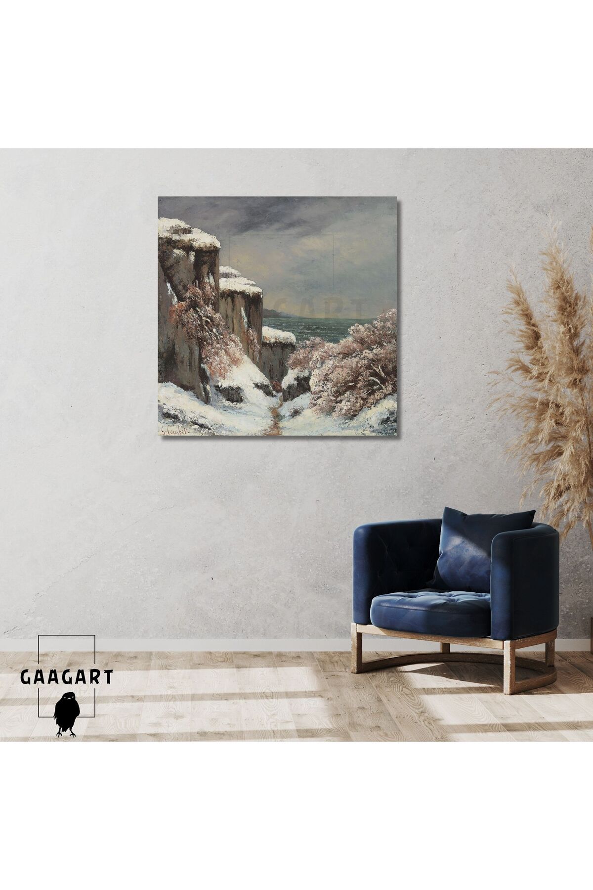 GAAGART Kare Kanvas Tablo Ünlü Eserler G. Courbet-Falaises Au Bord De La Mer Sous La Neige
