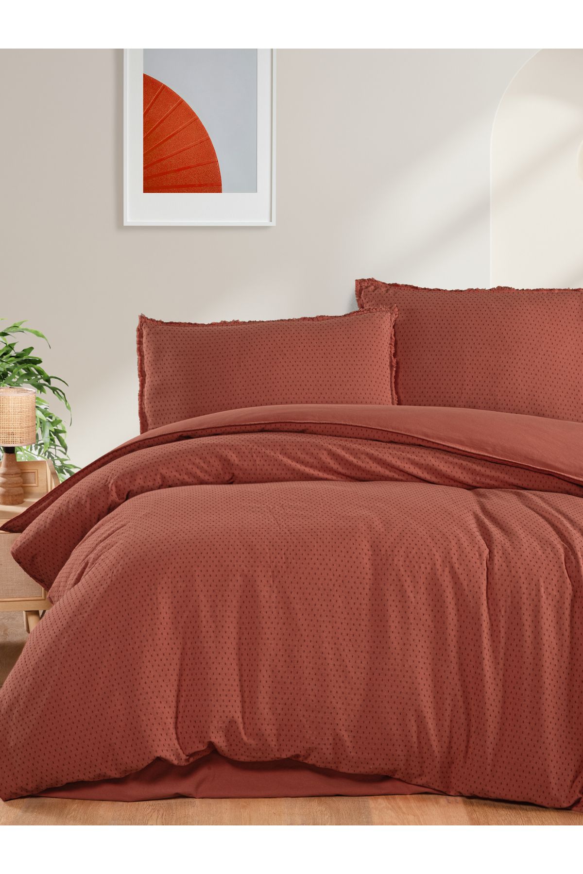 BED LİNE Atlamalı nevresim takımı çift kişilik kiremit kutulu