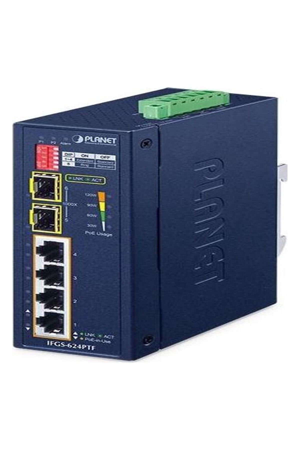 IP-COM Industrial 4-Port 10/100TX 802.3at PoE + 2-Port 1000X SFP Ring Ethernet Switch TdrTR