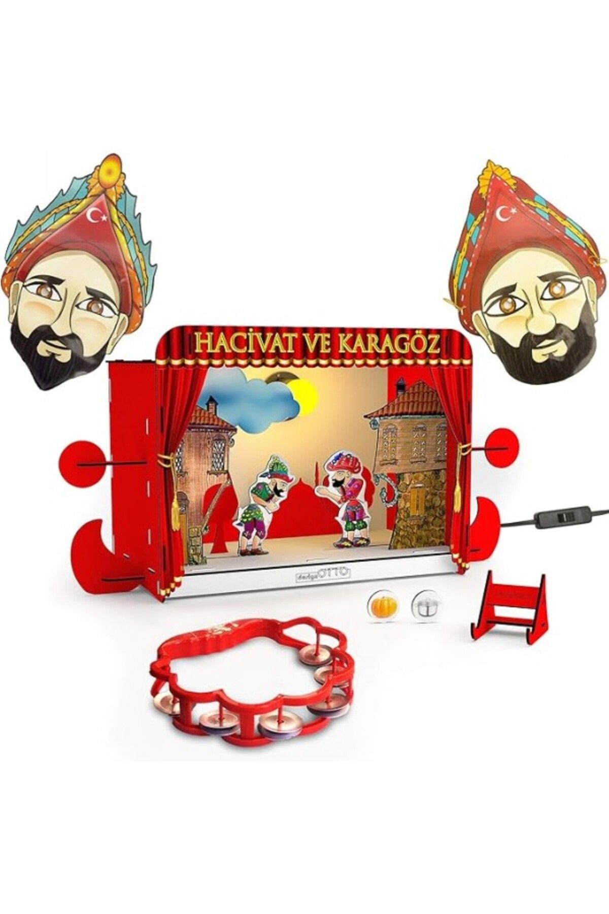 ShopZum Mingitav Design Otto Hacivat Ve Karagöz Drama Oyun Sahnesi & Gece Lambası Eğitici Oyuncak Ahşap