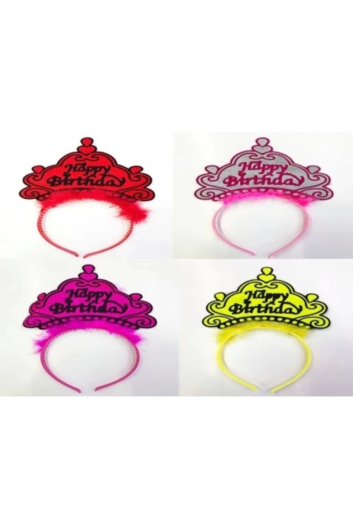 Generic Happy Birthday Yazılı Neon Renk Taç 12 Adet