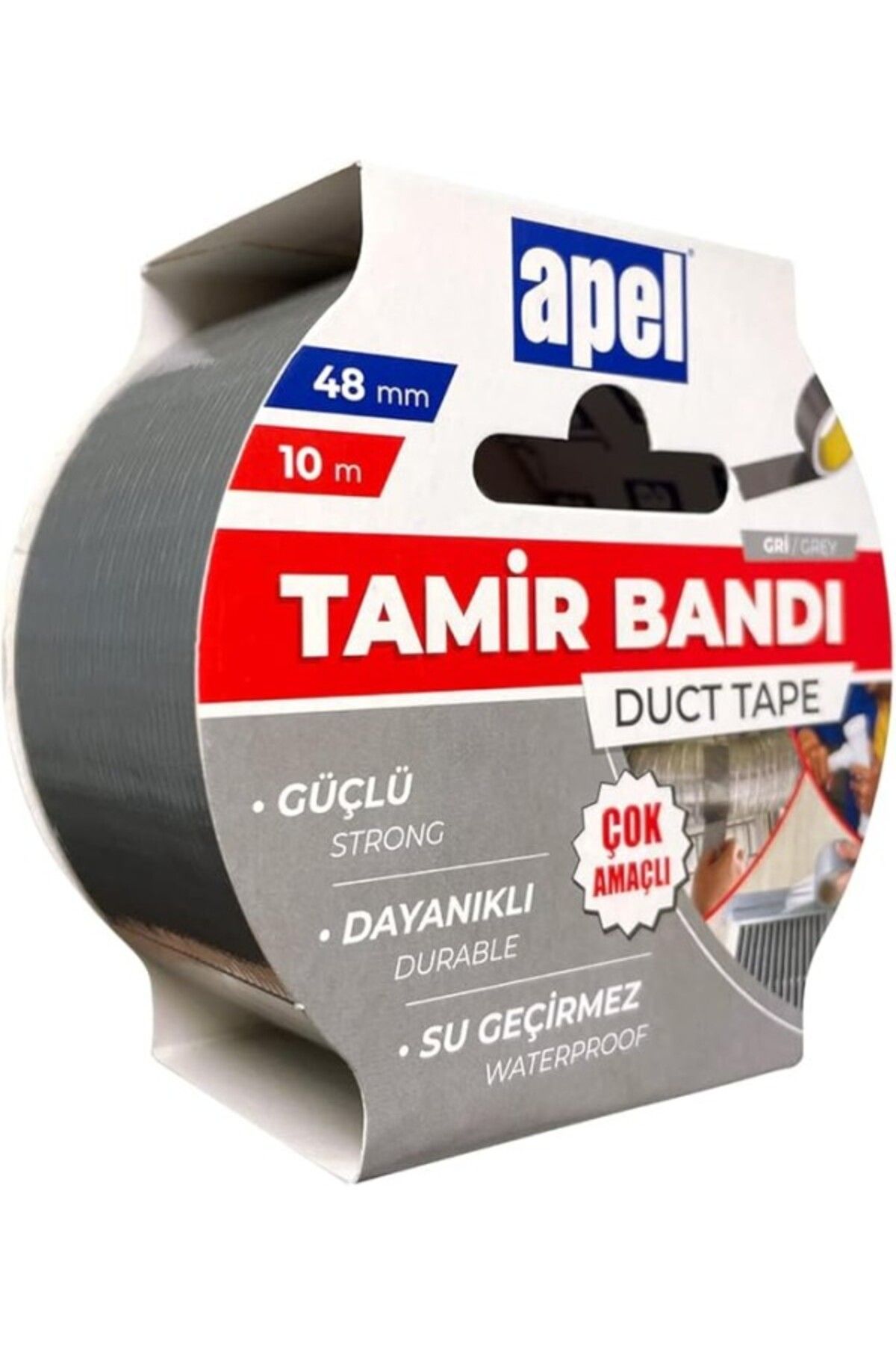 ShopZum Apel Tamir Bandı (Duct Tape) Askılı Karton 48 Mm X 10 M Gri