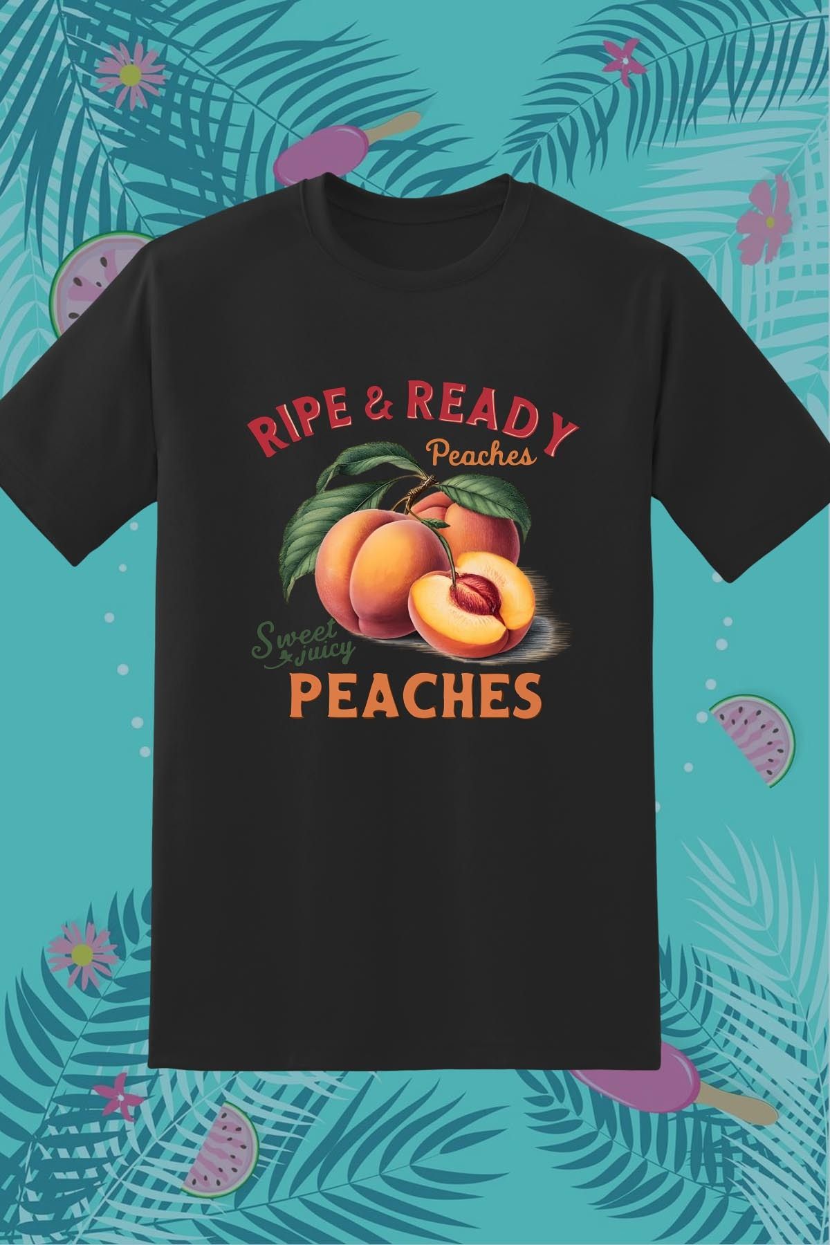 362BASKI Yaz Temalı Şeftali Peaches Baskılı Tshirt
