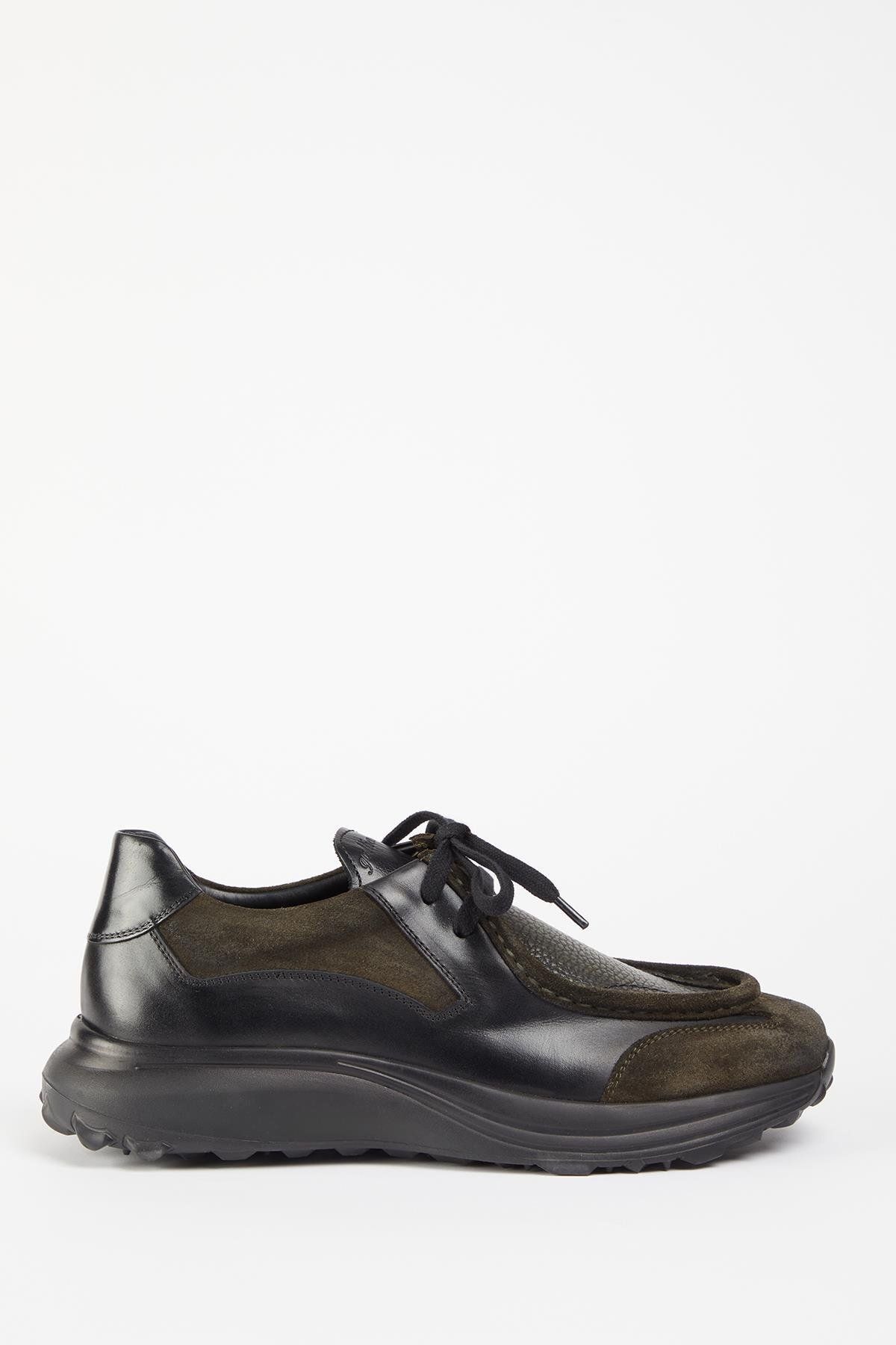 Galliano Shoes LUCCA Hakiki Deri Haki Süet Siyah Soft Eva Hazır Taban Sneaker