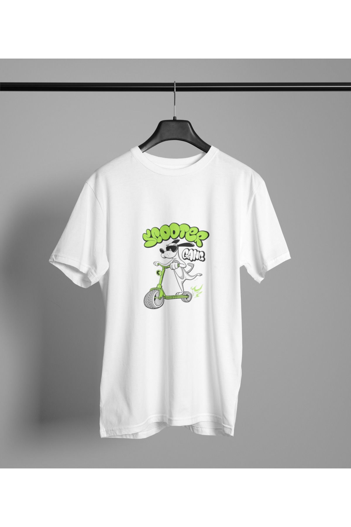 MAGORS SCOOTER BASKILI BİSİKLET YAKA PAMUKLU OVERSIZE KALIP KISA KOLLU KADIN VE ERKEK TSHIRT