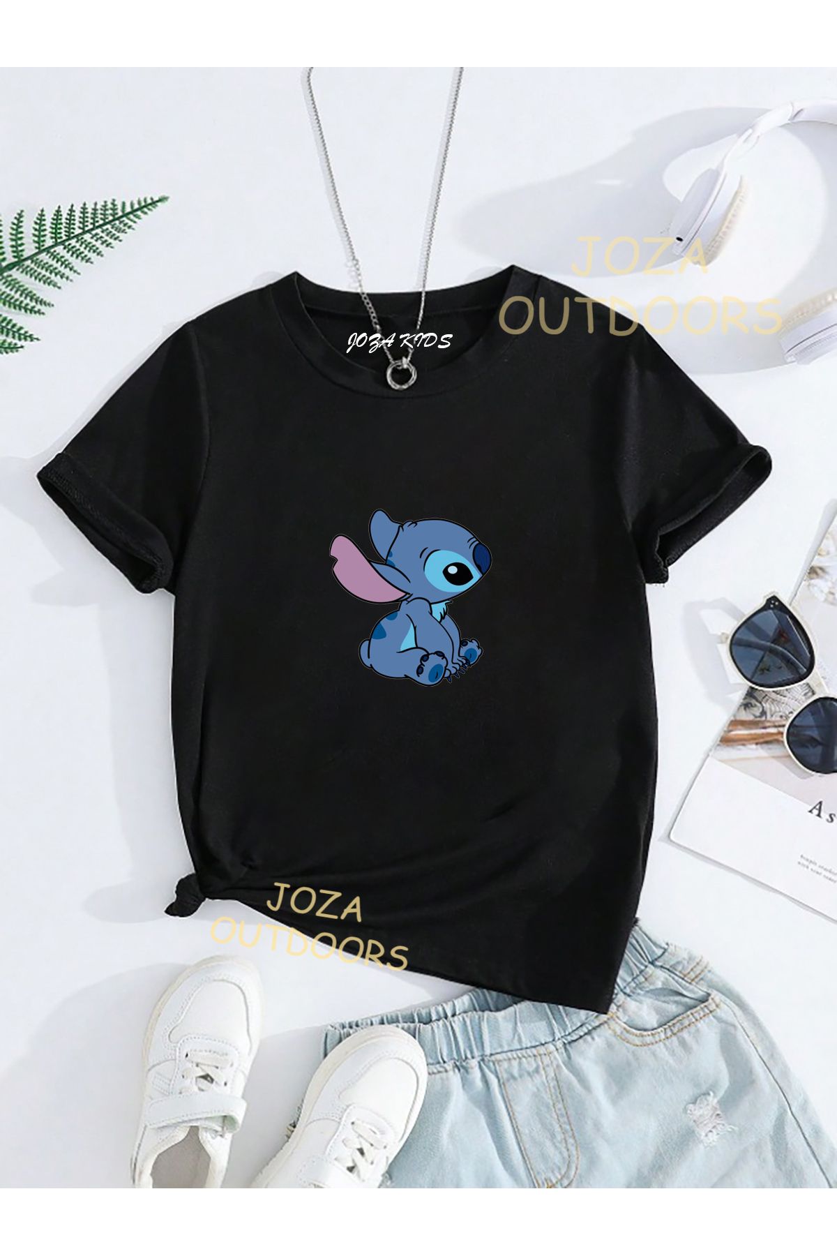 Joza Outdoors Unisex Kız ve Erkek Angel Lilo Stitch Baskılı Renkli Çocuk Tekli T-shirt (Kombin Yapılabilir)