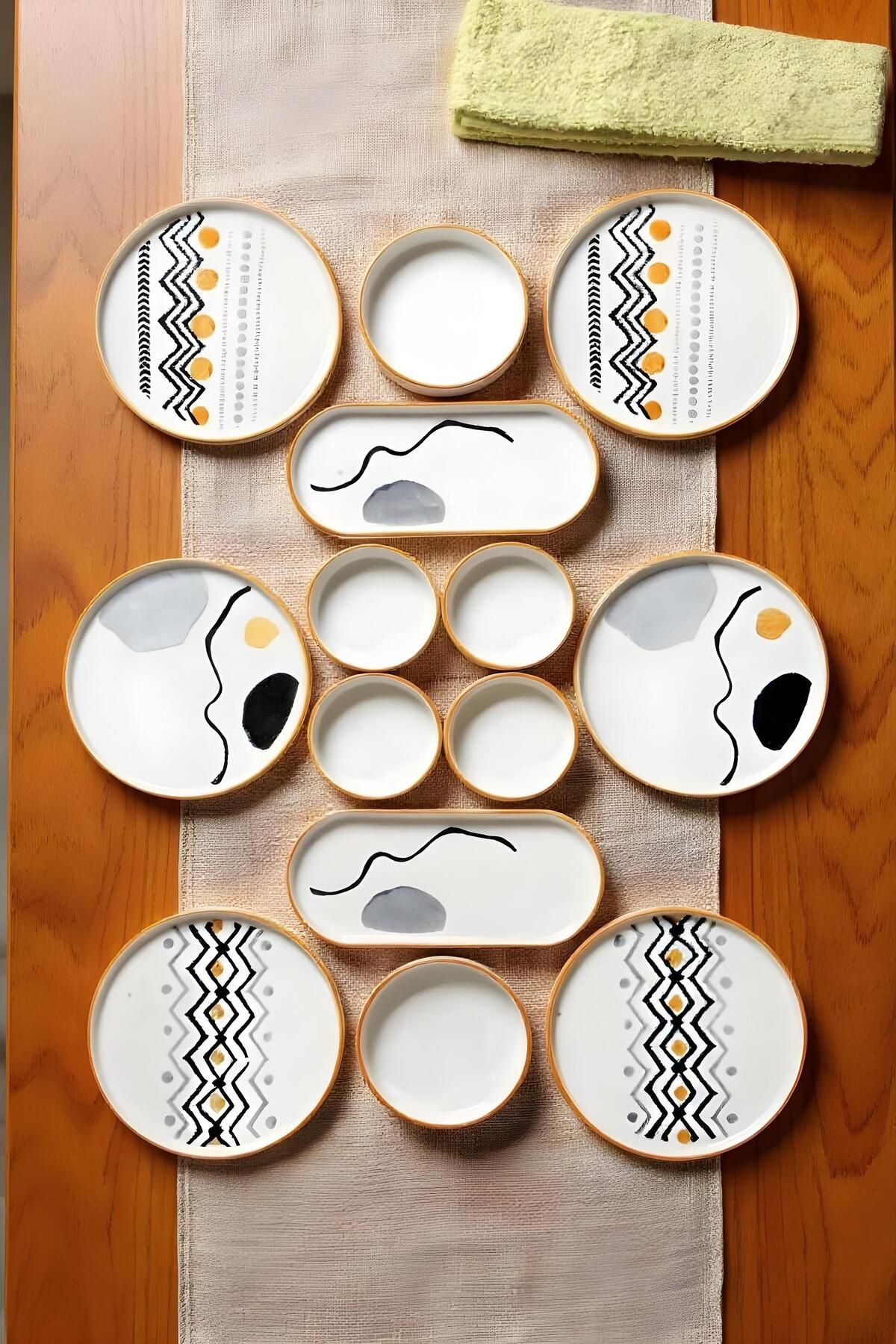 Justyol 14 Parça Modern Desenli Kahvaltı Takımı – 6 Kişilik Stackable Sunum Seti