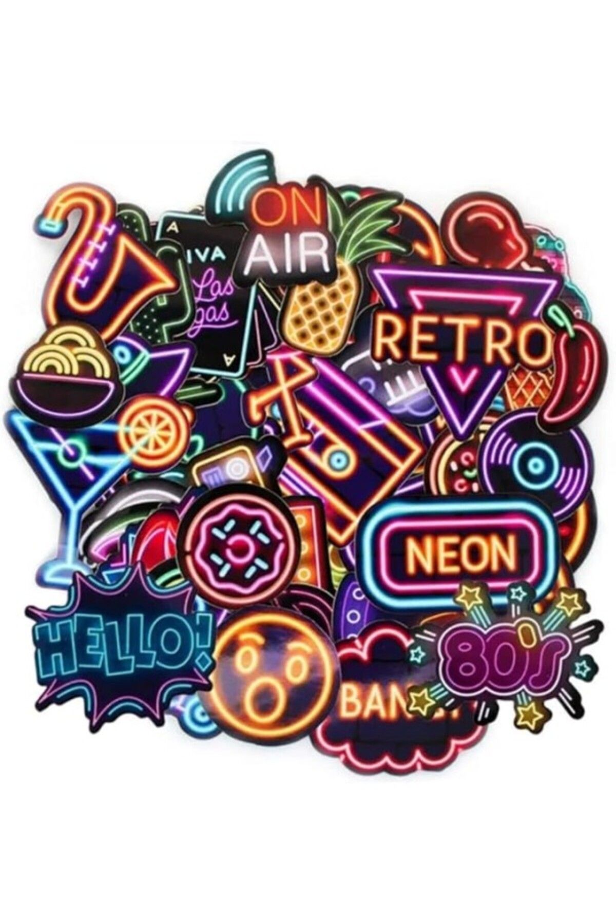 ShopZum Neon Sticker Seti, Laptop Ve Kask Çıkartması, Ajanda, Bullet Journal, Retro Ve Vintage Temalı