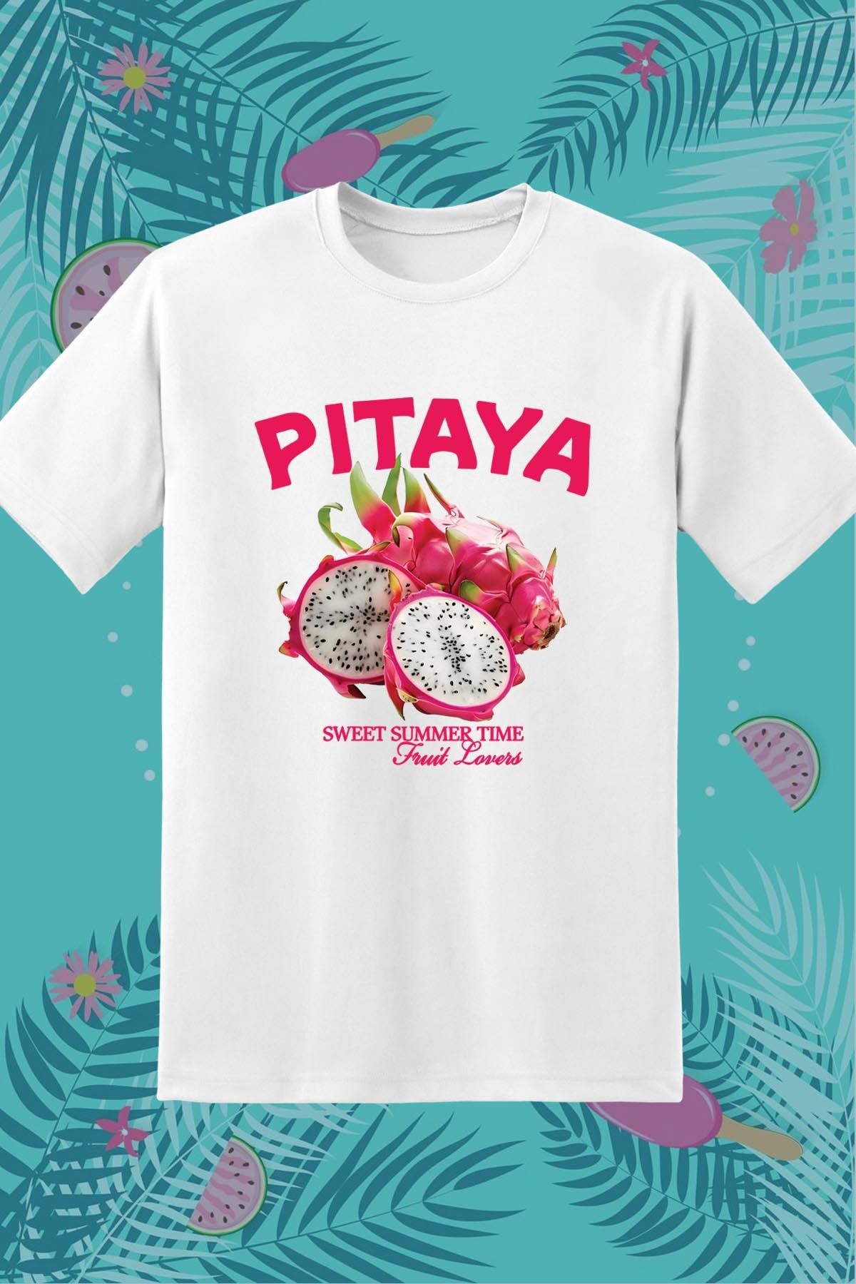 362BASKI Yaz Temalı Ejder Meyvesi Pitaya Baskılı Tshirt