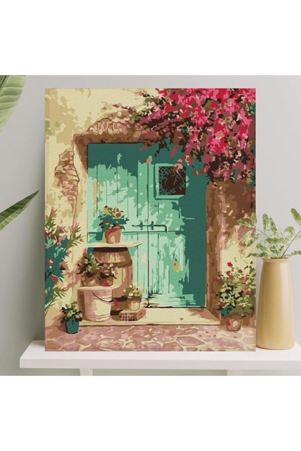 ShopZum Palmiye Hobi Sanat Sayılarla Boyama Tuval Seti Fırça Boya Dahil (Çıtalı) 40X50 Cm - Yeşil Kapı
