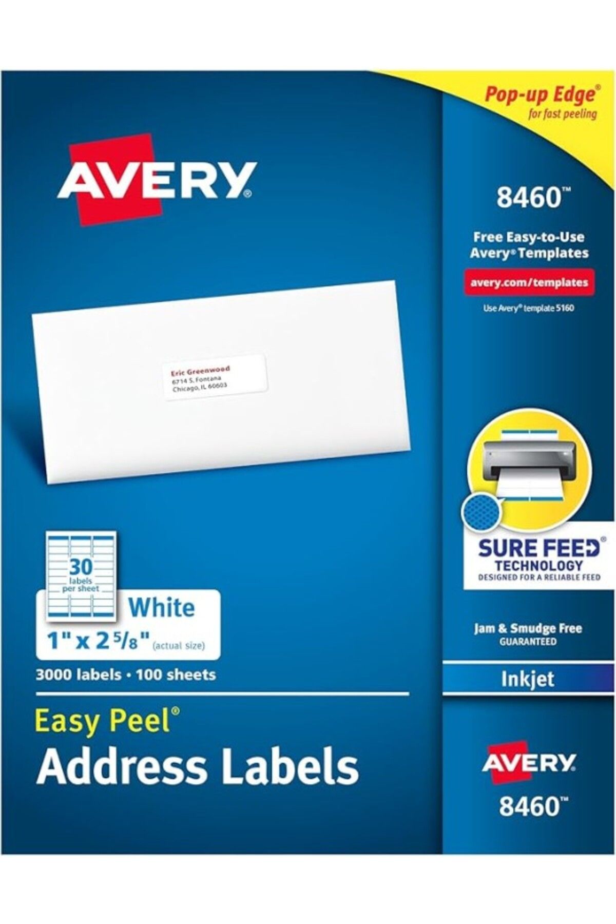ShopZum Emin Beslemeli Kolay Soyulabilir Yazdırılabilir Adres Etiketleri, 1" X 2-5/8", Beyaz, 3.000