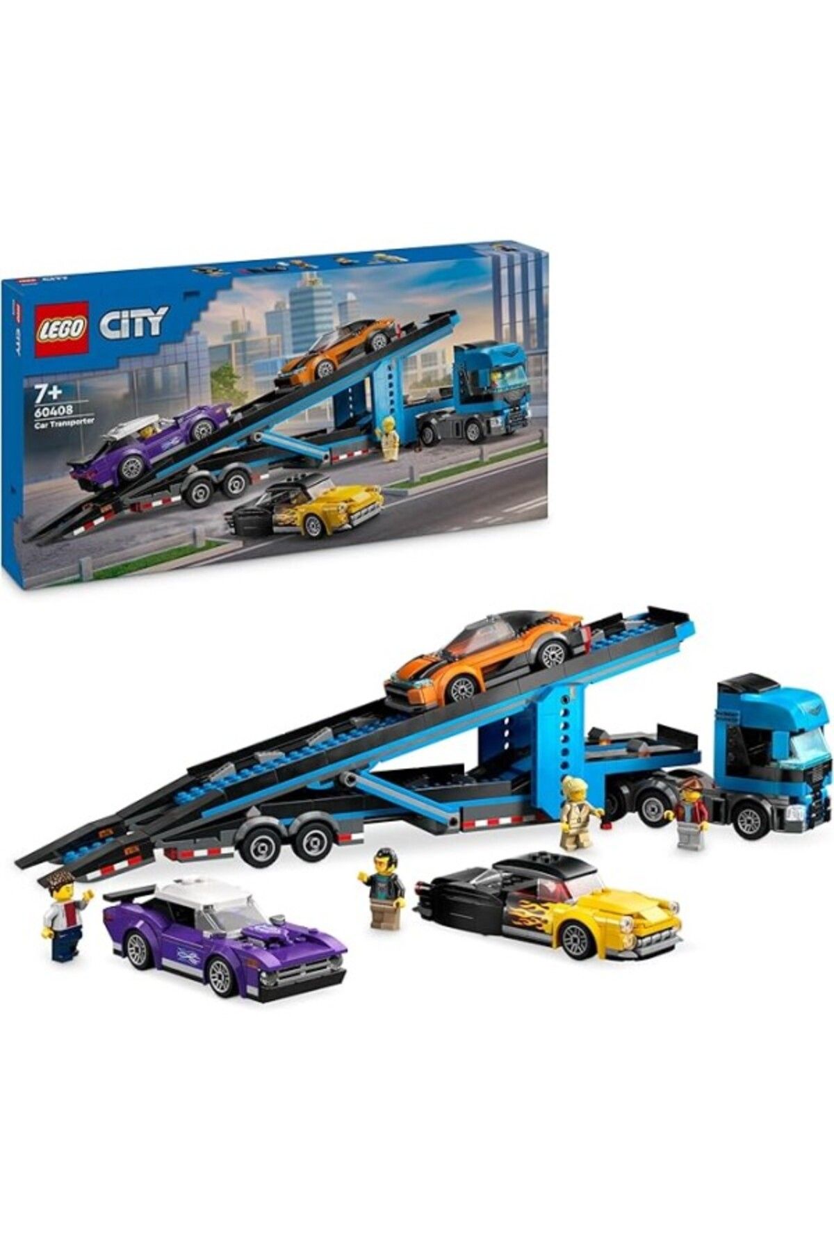 ShopZum Lego City Spor Arabalı Araç Taşıma Kamyonu 60408-7 Yaş Ve Üzeri Çocuklar Için 4 Araç İçeren Yaratıc
