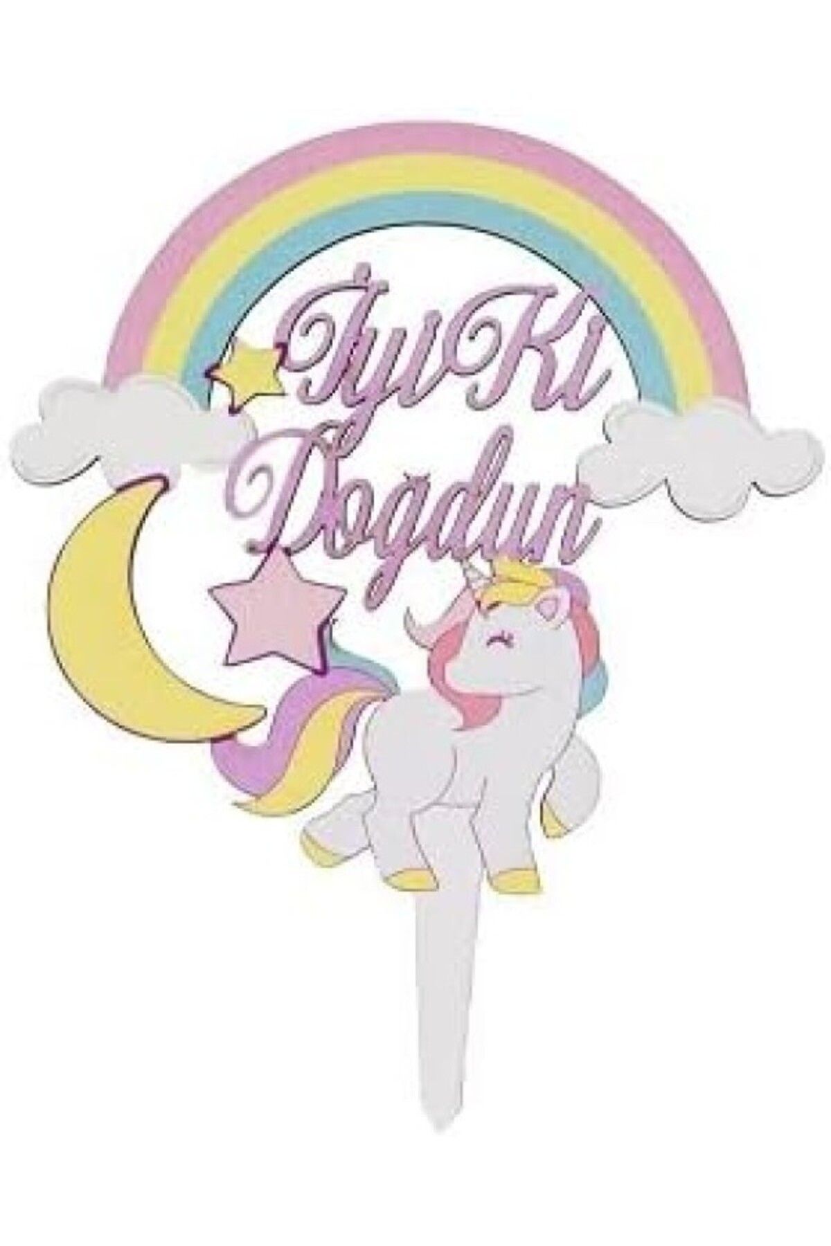 ShopZum Benim Marifetlerim - Unicorn Ahşap Pasta Süsü