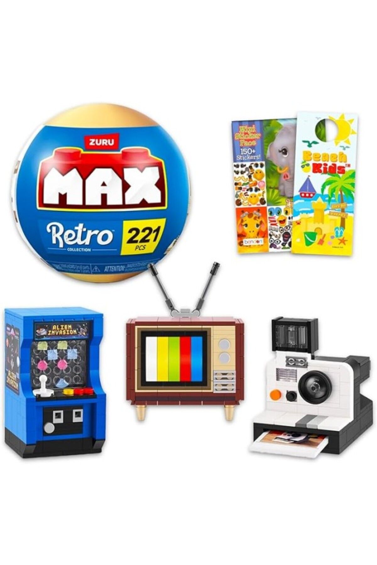 ShopZum Çocuklar Için Max Retro Yapı Seti - Max Retro Tuğla Kör Top Plus Çıkartmaları Ve Daha