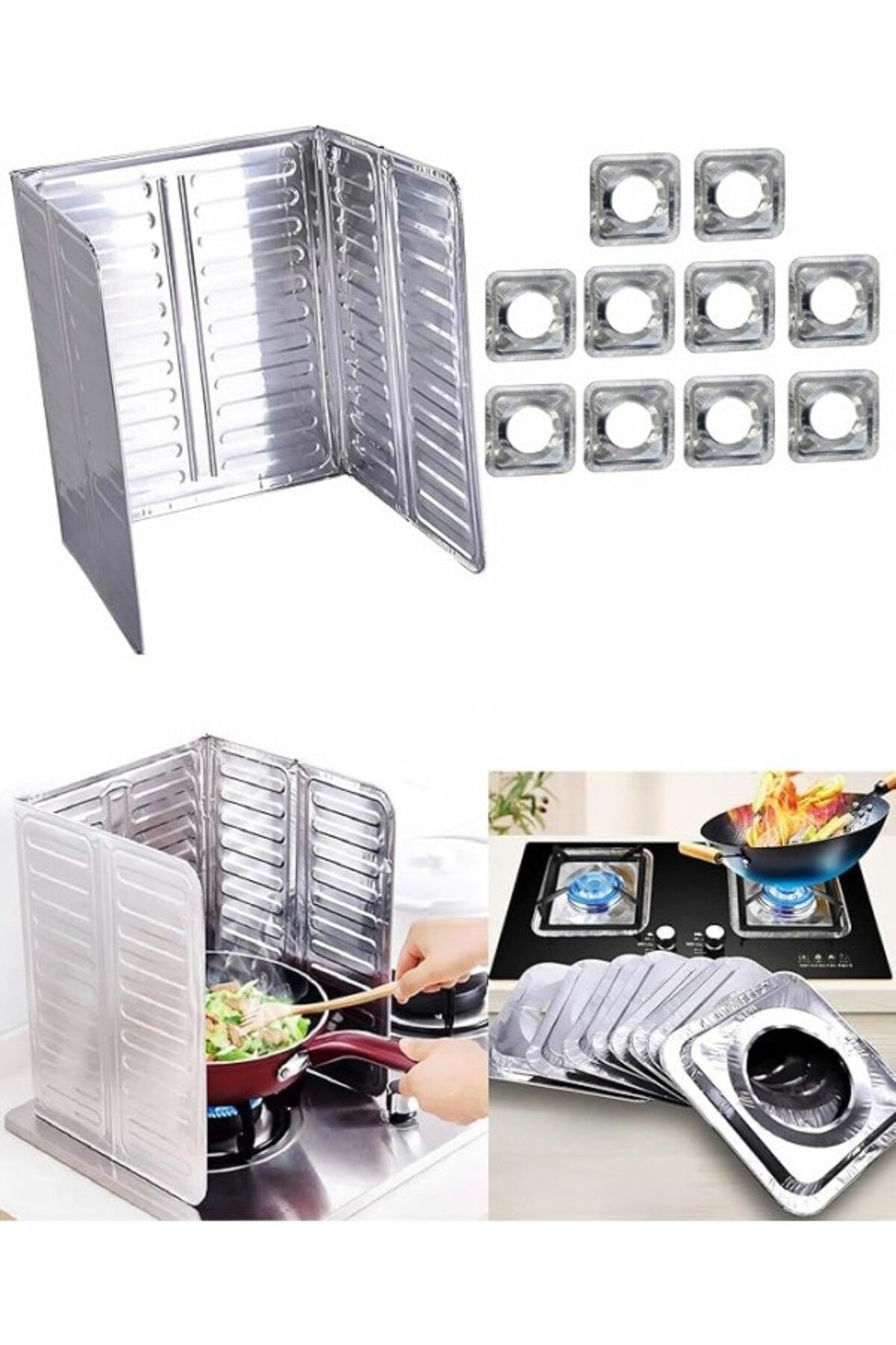 ShopZum Kyrotech Ocak Arkası Ve Yanı Koruyucu Alüminyum Koruyucu Panel Pişirme Tava Yağ Sıçrama Önleyici Ve