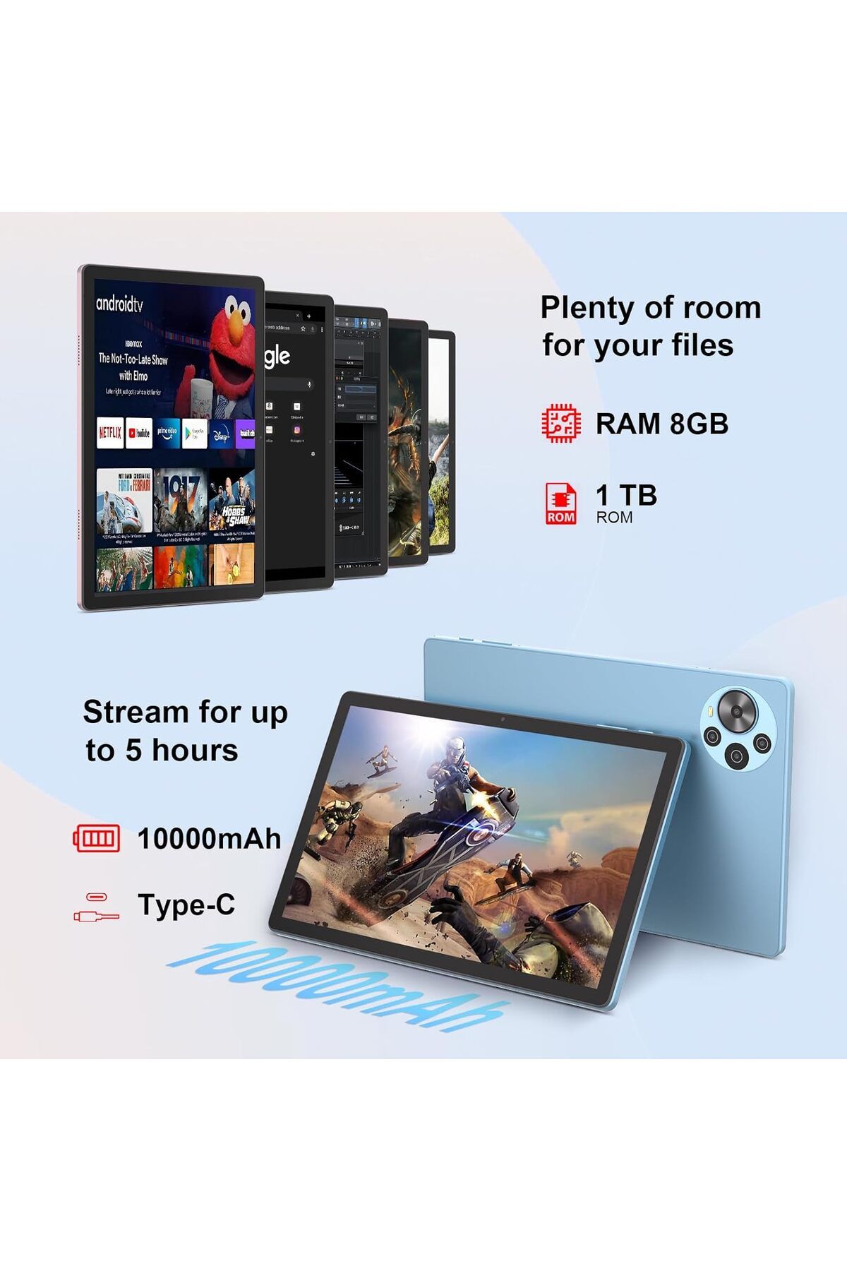CIDEA-C idea 10.5 inch Tablet, 8GB+1TB Tablet PC with Android 14, Dual SIM, 5G LTE 1280x2000 2KHD Touch Sc 5