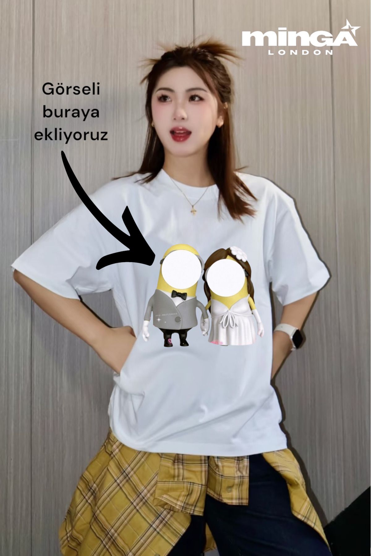 Minga London Best Couple Kişiye Özel Baskılı Beyaz Oversize Tshirt- Minga London