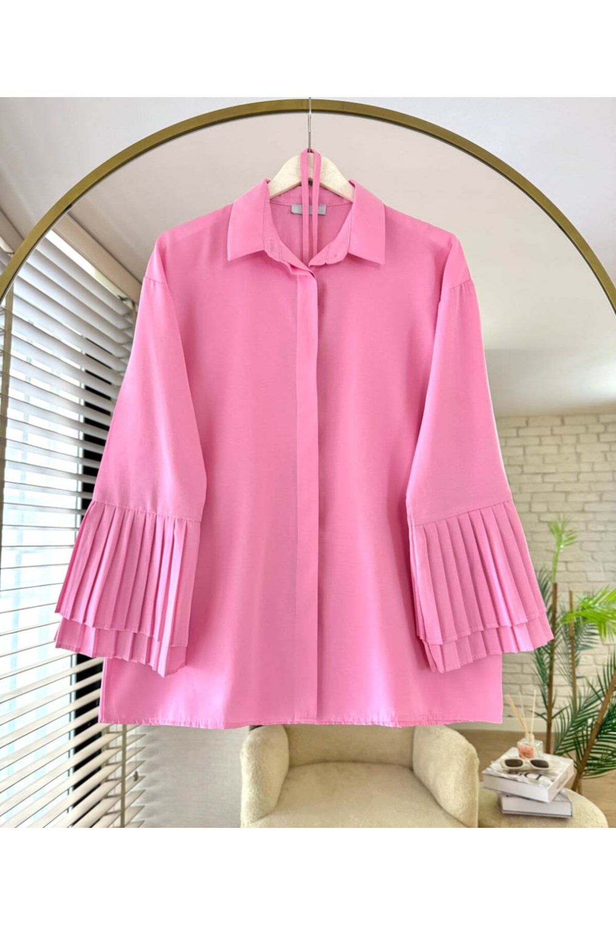 ensade " Oversize Pile Kol Kadın Gömlek Modeli"