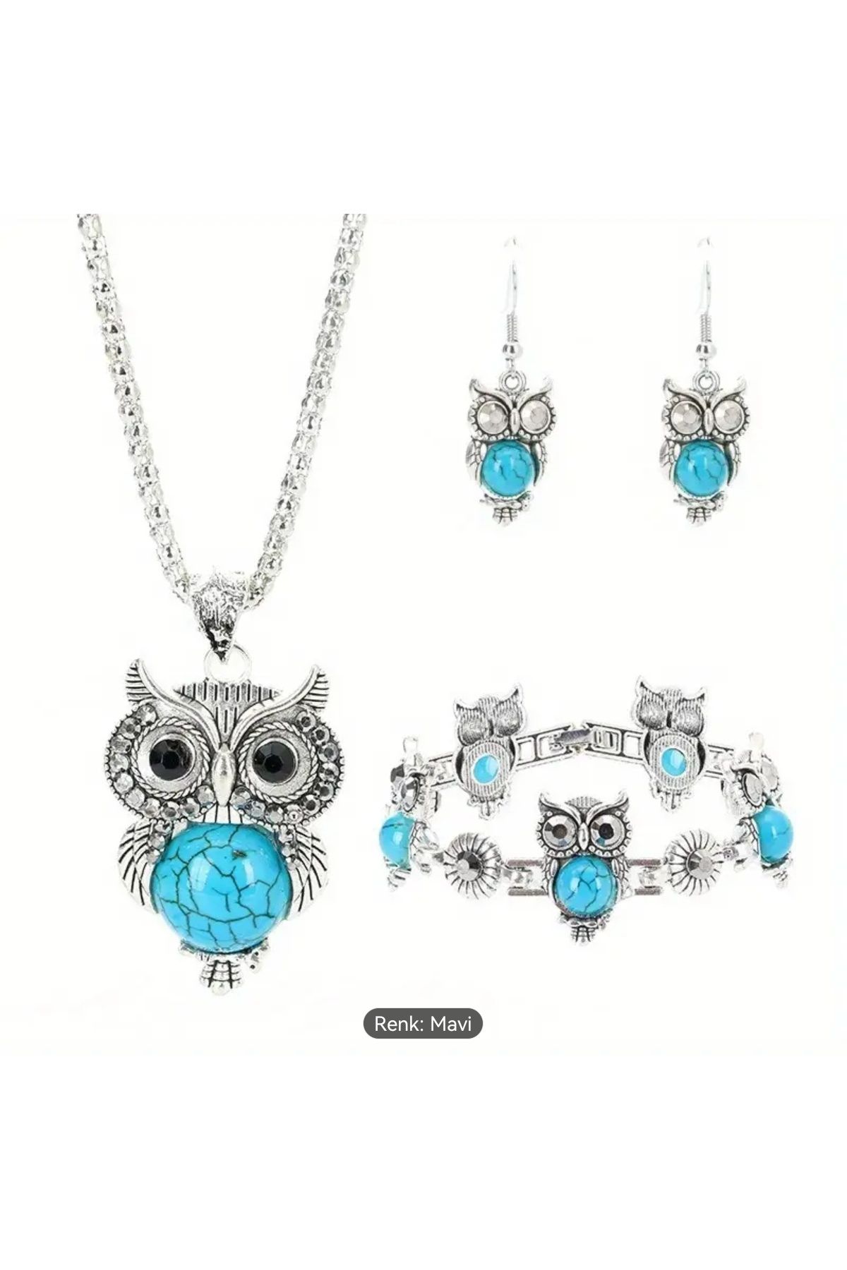 ORGANICYOU YIWU Boho Vintage Baykuş Takı Seti, Alaşım İşçiliği Kolye, Küpe ve Bileklik-SET