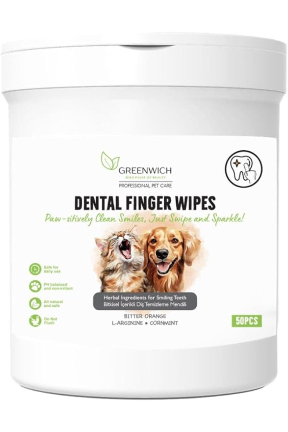 ShopZum Bitkisel İçerikli Kedi Köpek Diş Mendili 50 Adet | Tartar, Ağız Kokusu Giderici | Diş