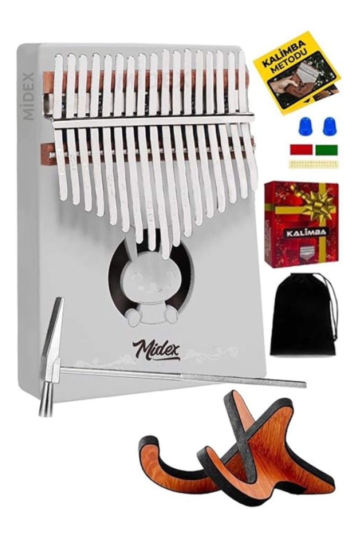 ShopZum Klx-550-Pak Beyaz Renk Gerçek Ağaç Kalimba 17 Tuşlu Full Set