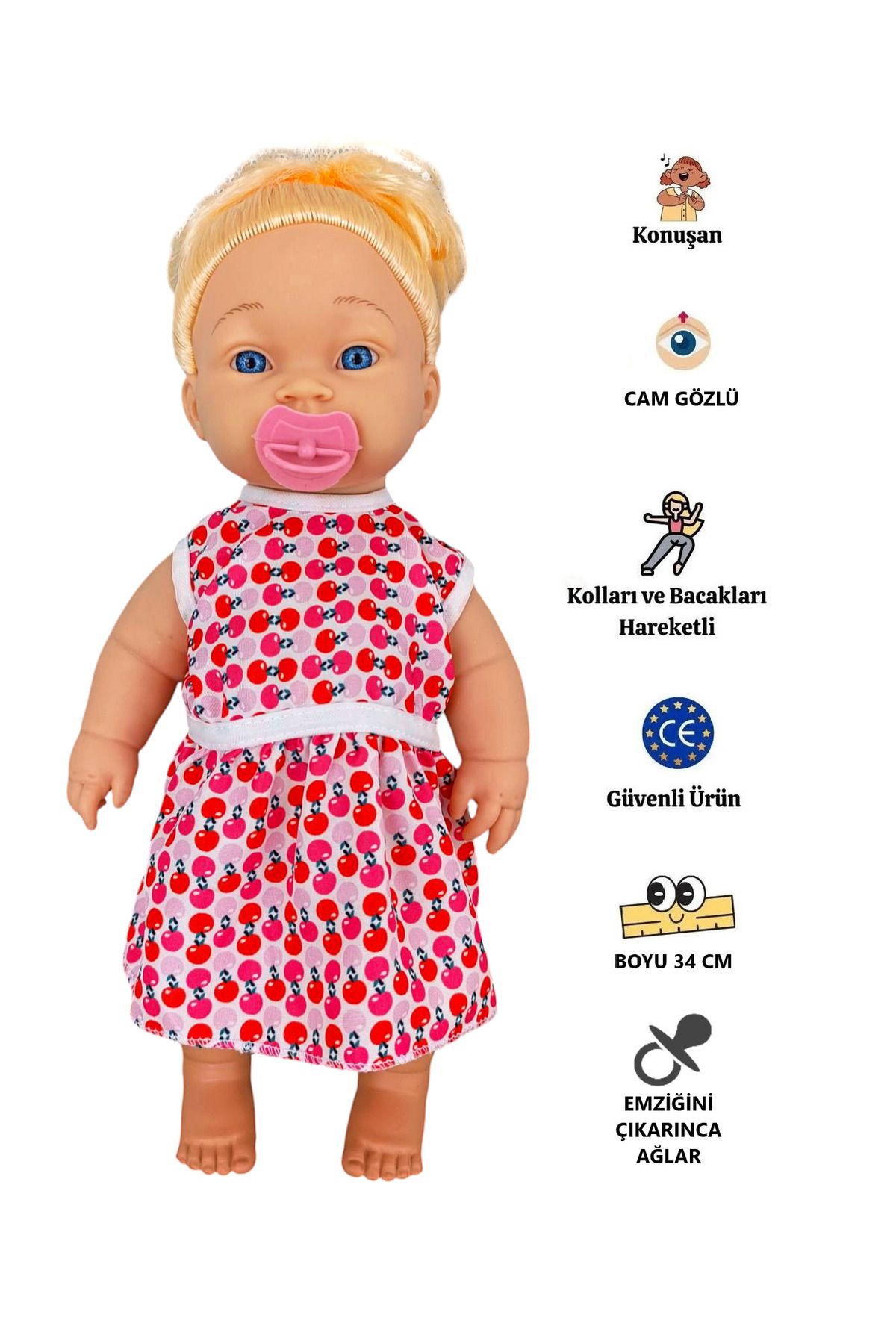 Brother Toys Emziğini Çıkarınca Ağlayan Göbeğine Basınca Konuşan Oyuncak Cam Gözlü Et Bebek 34 Cm.
