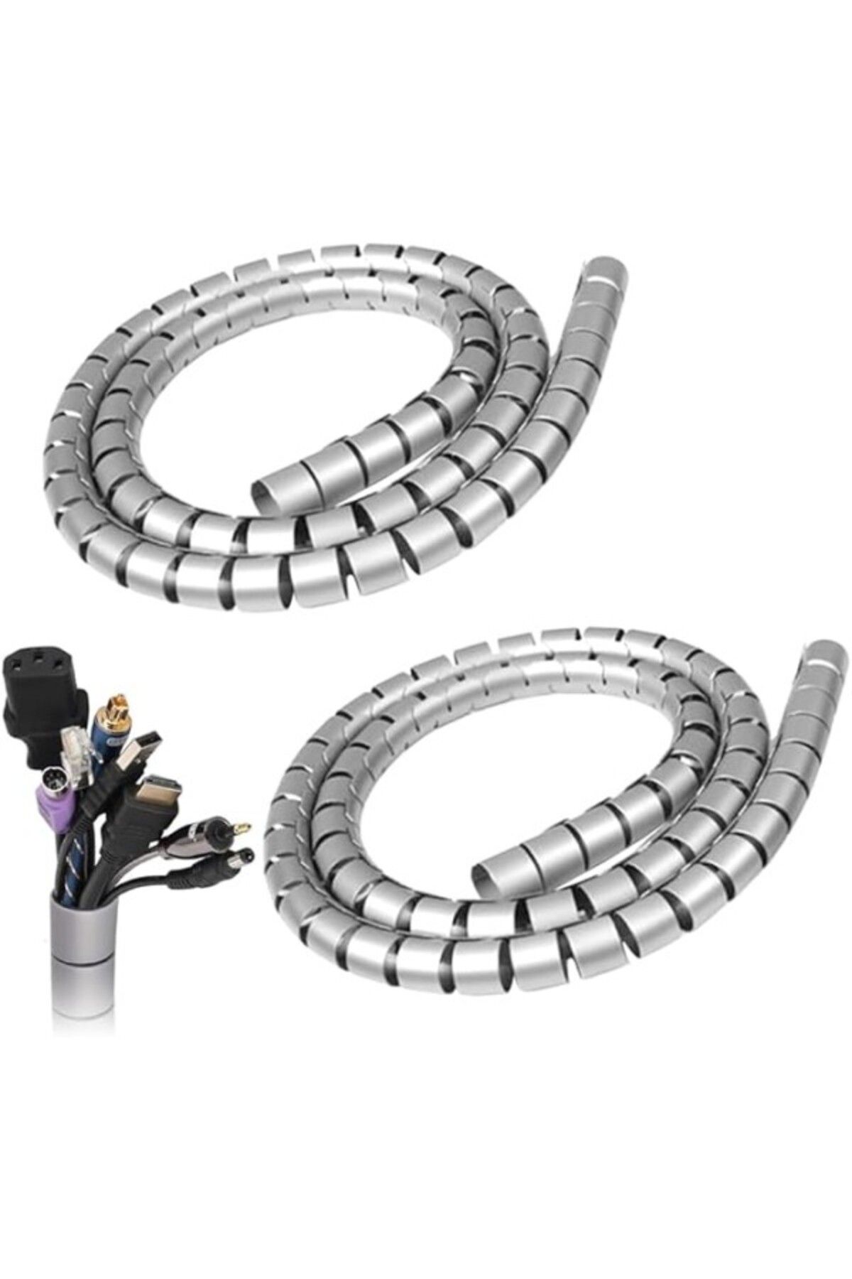 ShopZum Spiral Kablo Kanalı Kablo Fiş Düzenleyici Toplayıcı Tutucu Gri, 1 Mt X 20 Mm (2 Adet)