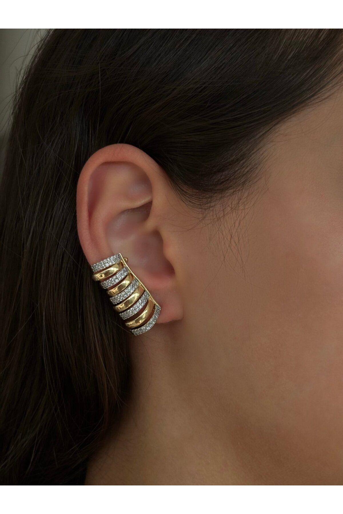 h&b design jewel Çelik 5 Sırası Taşlı Earcuff