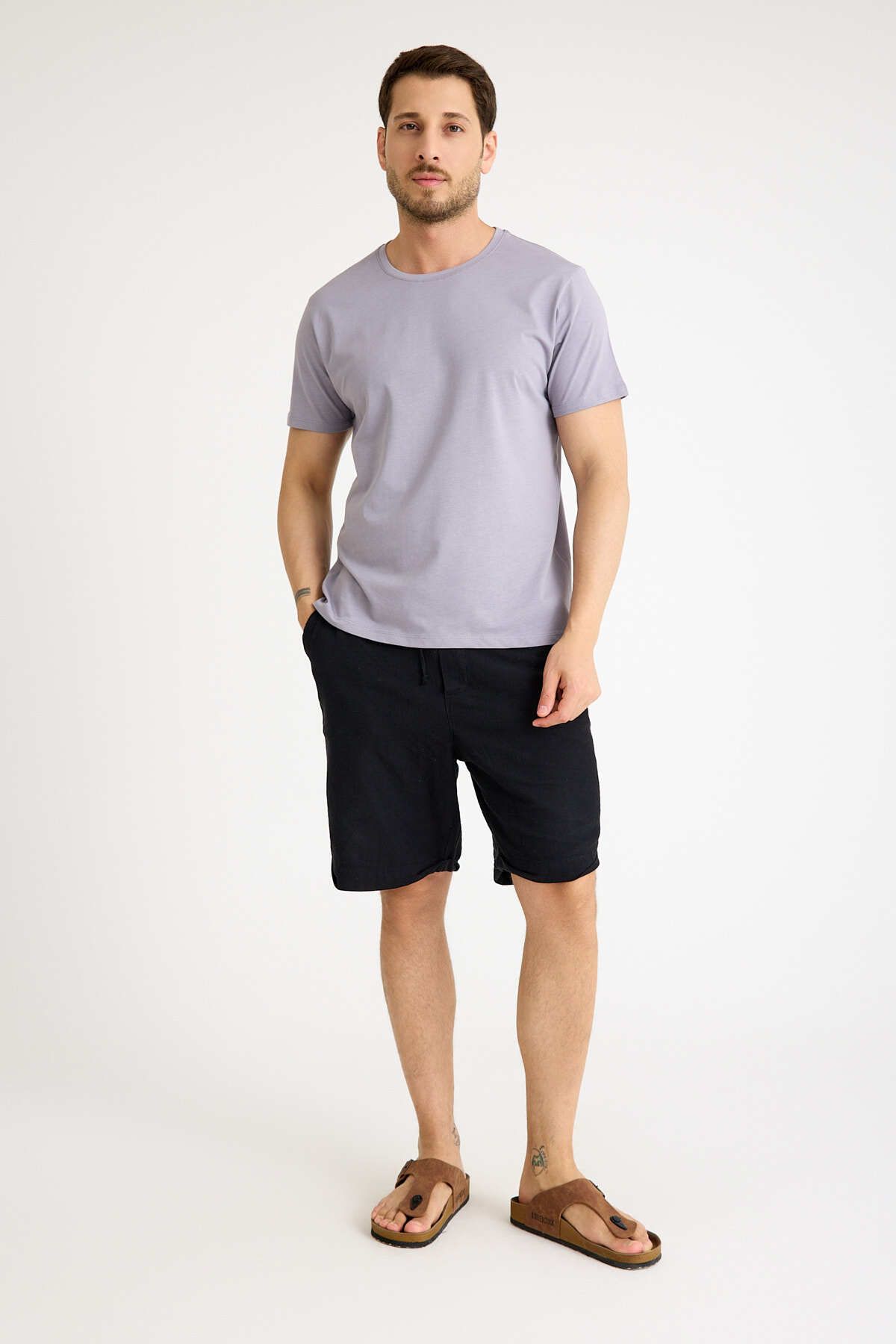 Kretas Gri Tişört Basic Erkek Regular Loose Fit Pamuklu T-shirt Kısa Kollu