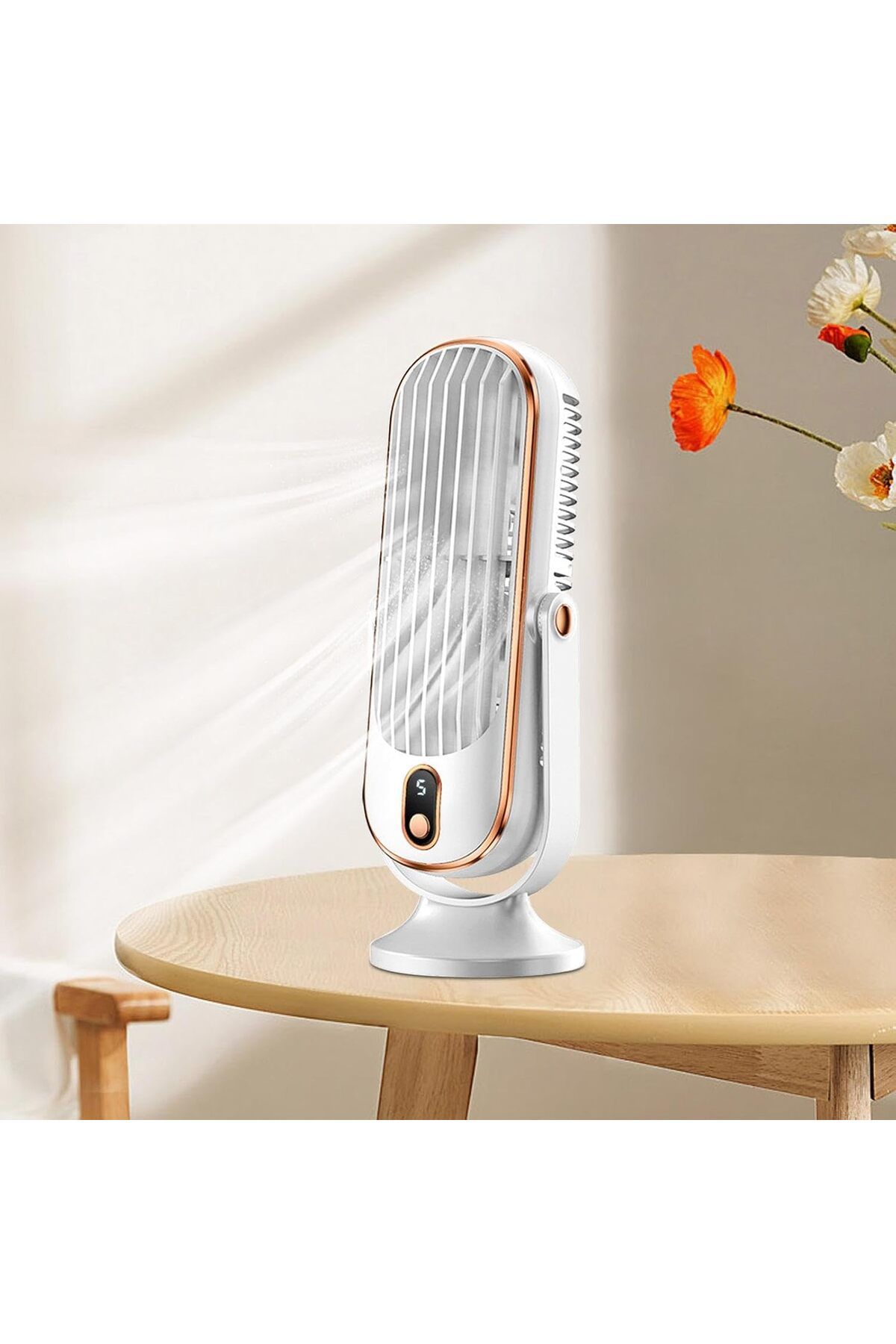Mi-ÇA HOME Şık Tasarım Mini Uzun Masaüstü Fan 5 Kademeli Vantilatör Soğutucu Klima Çalışma Masası Şarjlı