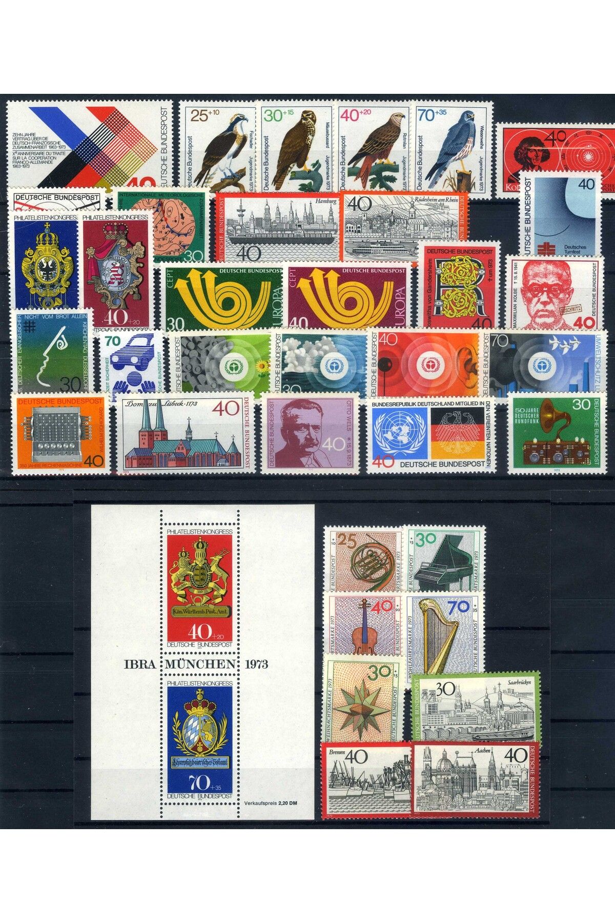 Jupiter Stamps Koleksiyon Pulları,ALMANYA 1973 Yıl Seti,Damgasız,Konsept Hediyelik,Hobiler,ASB-61110543