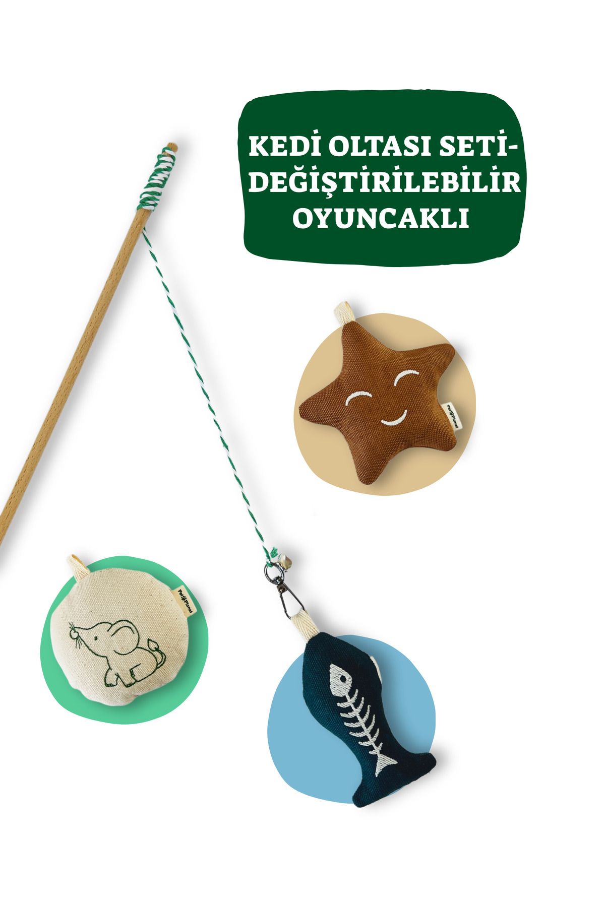 Pet And Planet Kedi Oltası Seti – Değiştirilebilir 3 Oyuncaklı | Kedi Naneli, Pamuklu, Doğa Dostu
