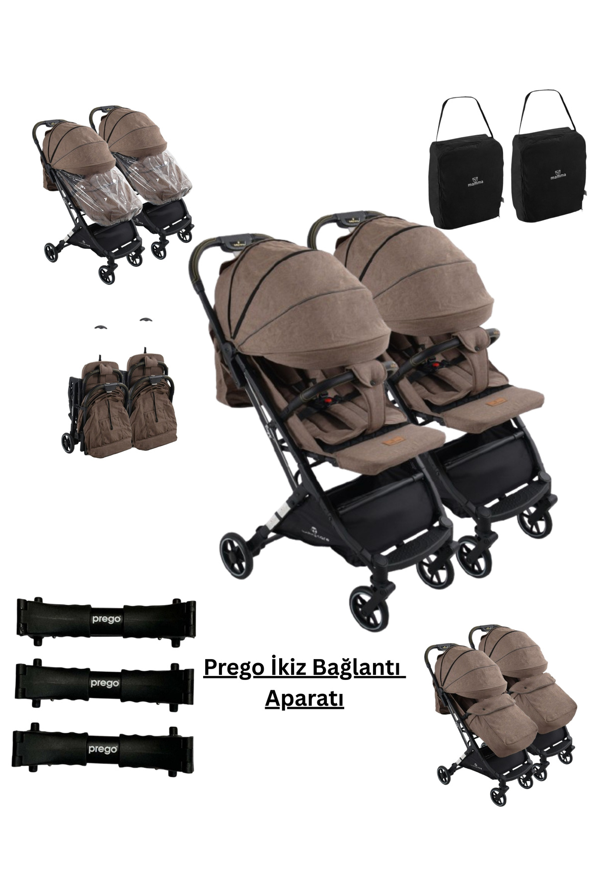 ÖYKÜ BEBEK DUNYASI Ayrılıp Birleşebilen Kabin Boy İkiz Bebek Arabası( 2 Adet Yağmurluk Ve Ayak Örtüsü Hediyeli)