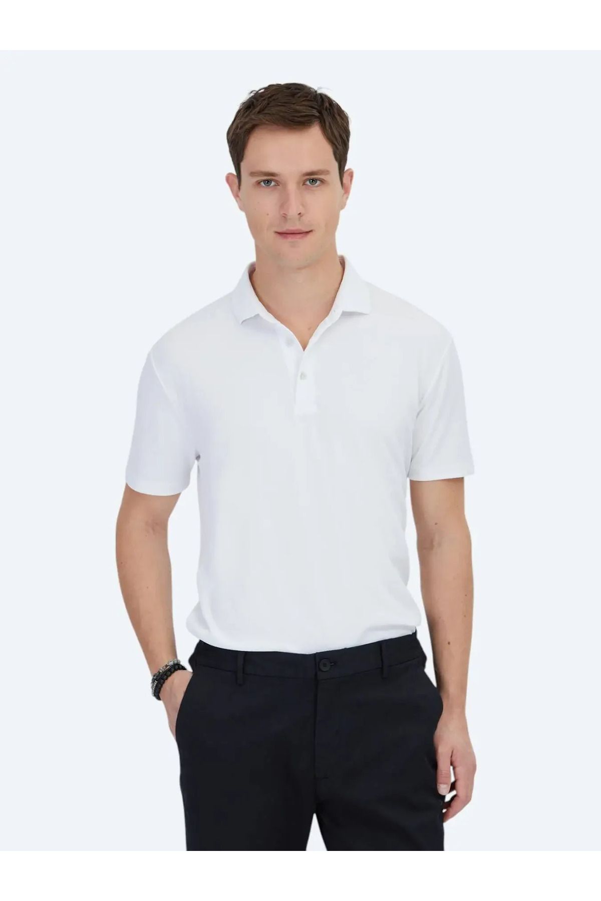 Kip Beyaz Jakarlı Polo Yaka T-Shirt