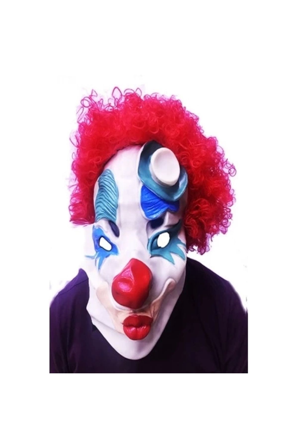 Generic Kırmızı Afro Peruklu Palyaço Maskesi