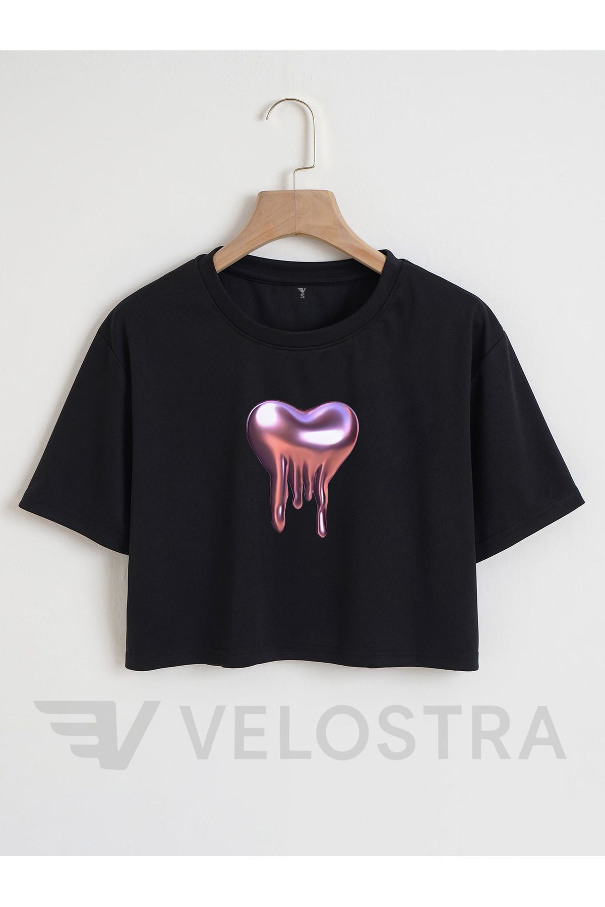Velostra Kadın Eriyen Kalp Baskılı Crop
