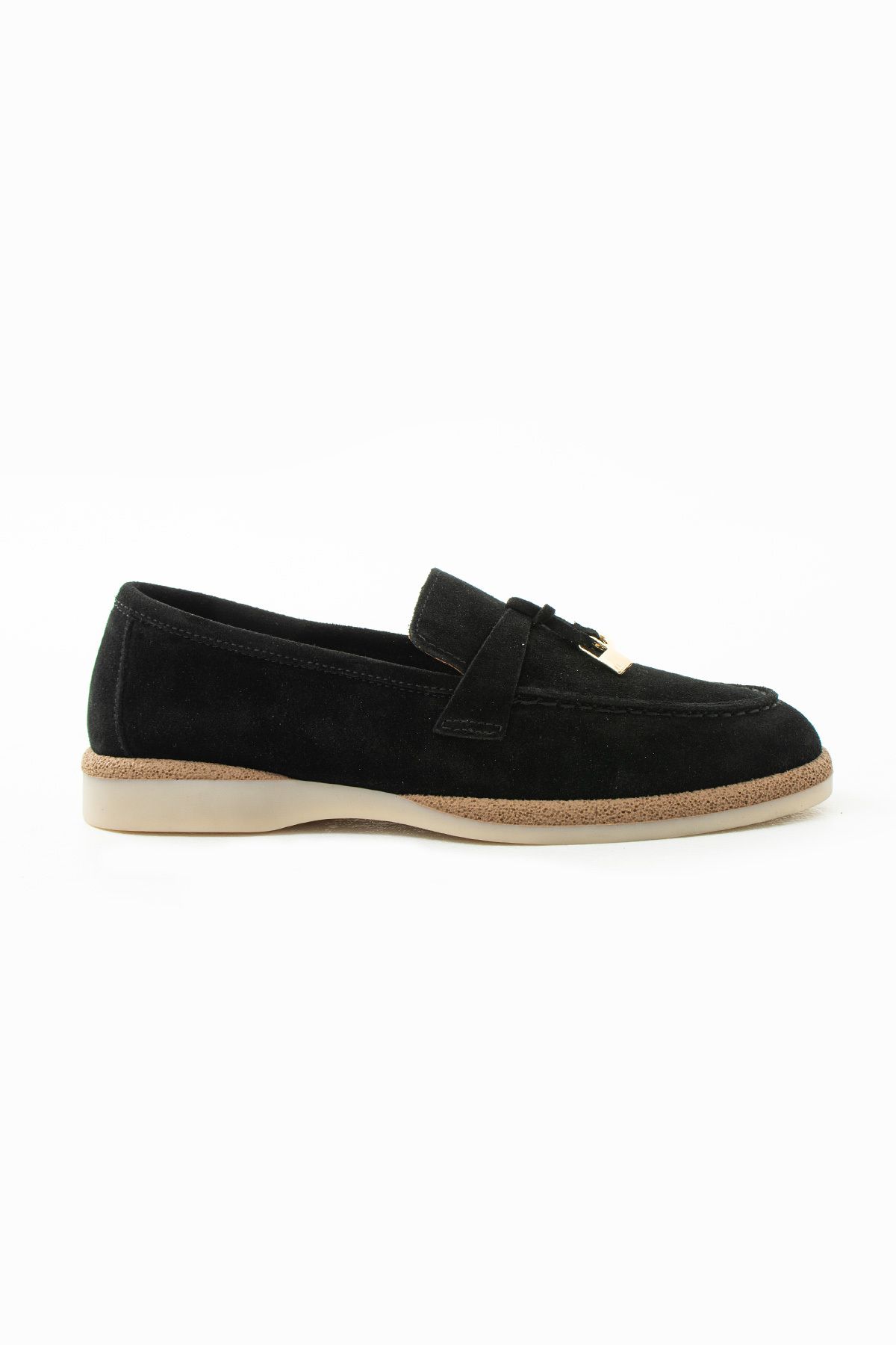 Siena Shoes Lora Kadın Toka Detaylı Hakiki Deri Loafer Siyah Süet
