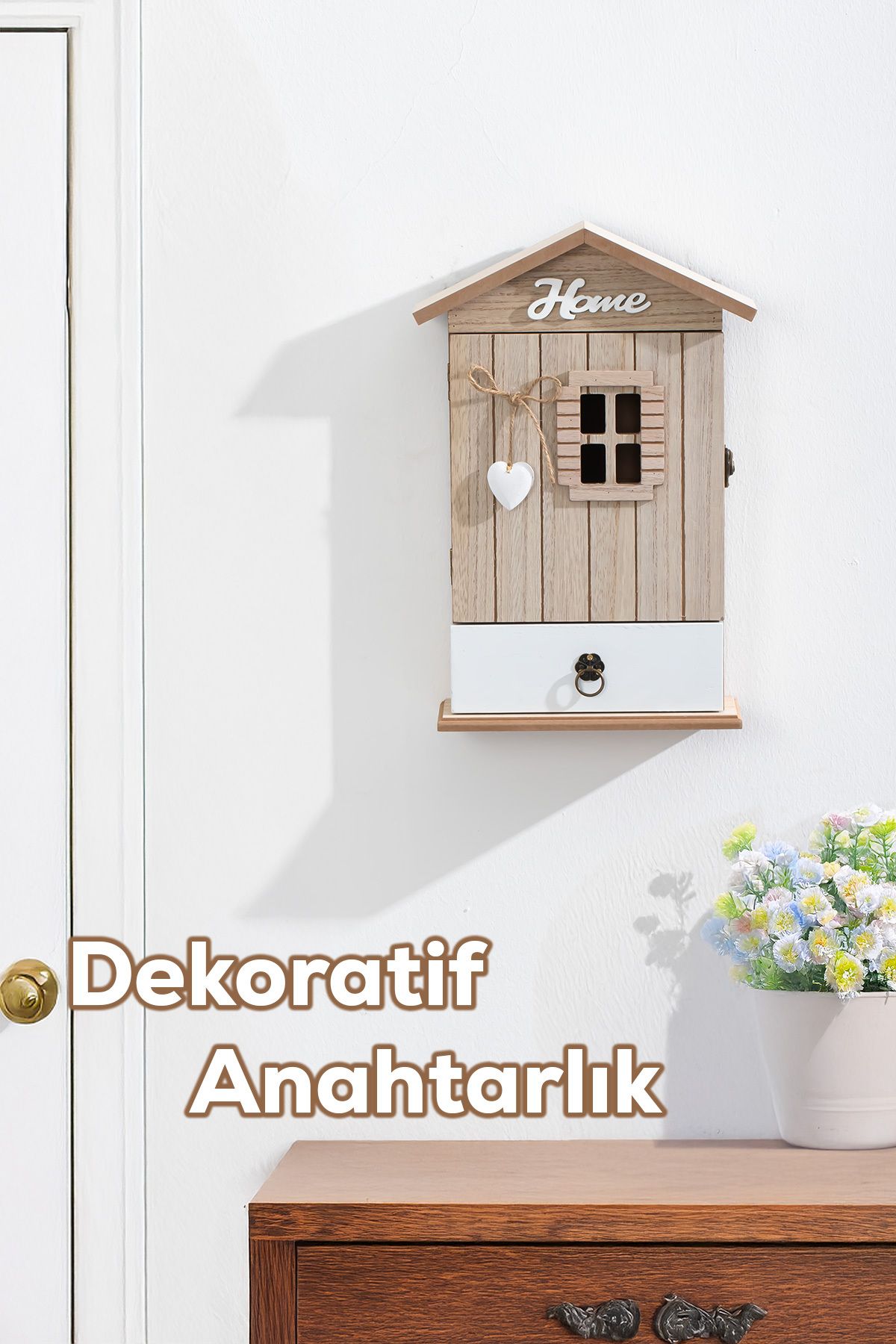 Porsima 2071 Duvara Montajlı Dekoratif Anahtarlık Dolabı - Çekmeceli Anahtar Askılığı Saklama Kabini 18X33cm