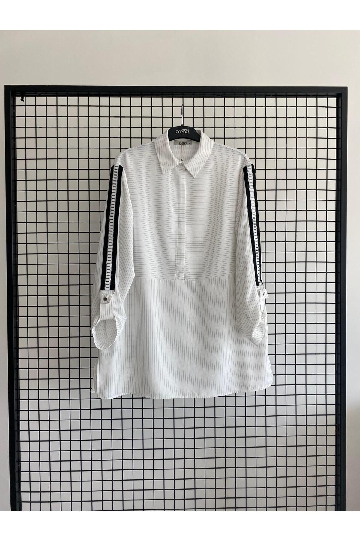 Armine TREND Yeni Sezon Kolları Şeritli Yarım Fermuar Çizgili Tunik Modaayka 25DSB4104