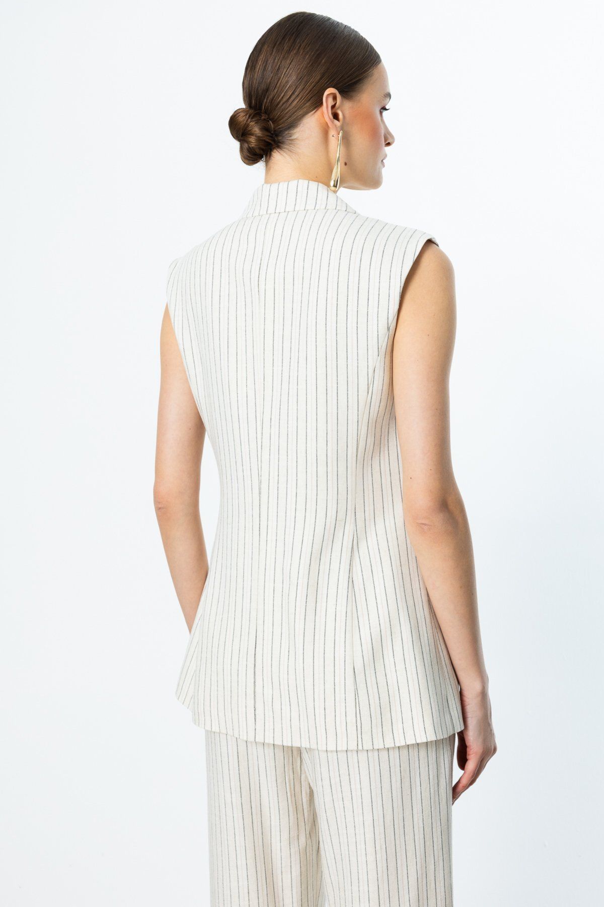 Ekol-Stripe Patterned Single Button Vest 4