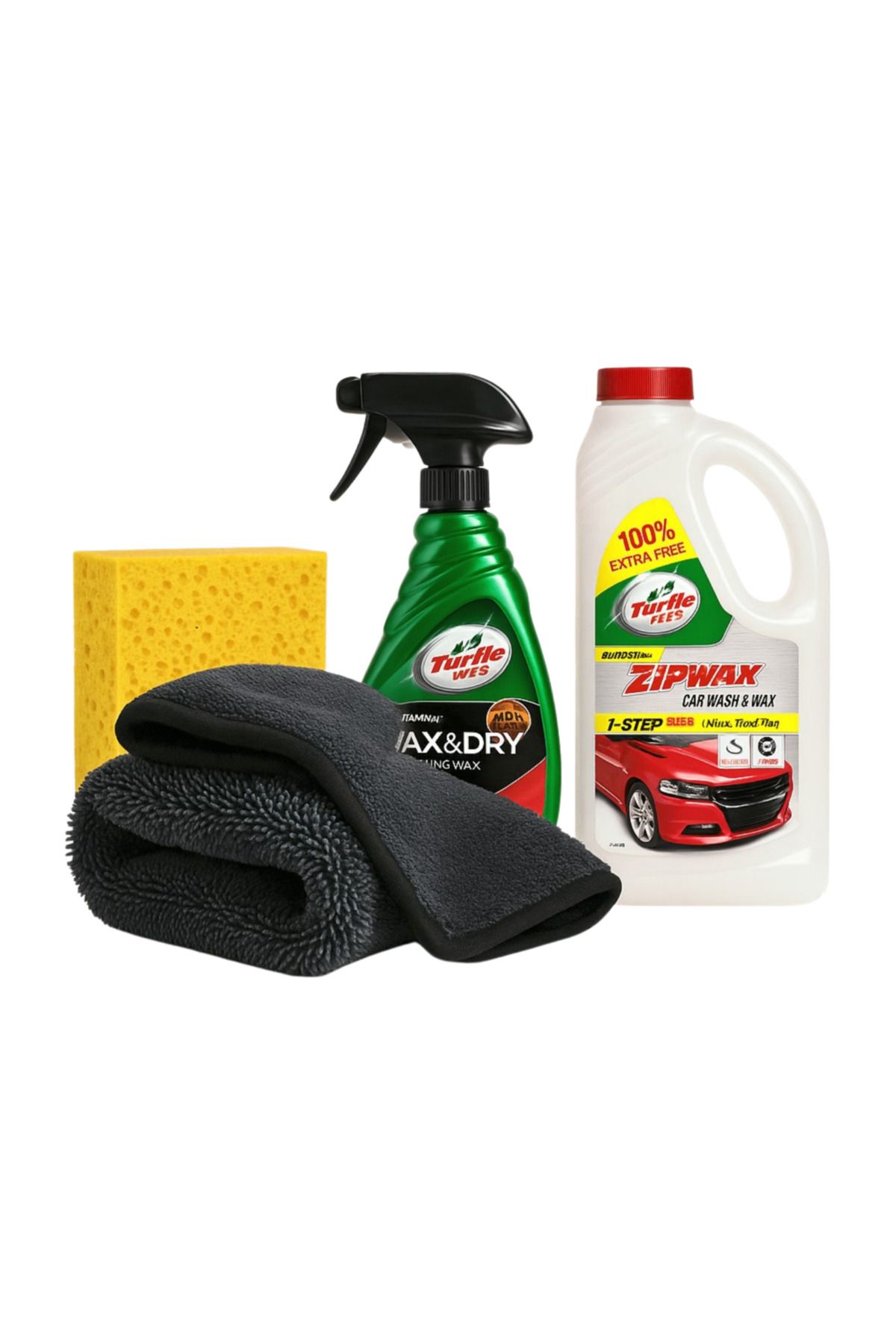 Turtle Wax Parlaklık & Koruma Seti (Şampuan+Cila+Sünger+Pro Mikrofiber Bez 4 Lü Set)