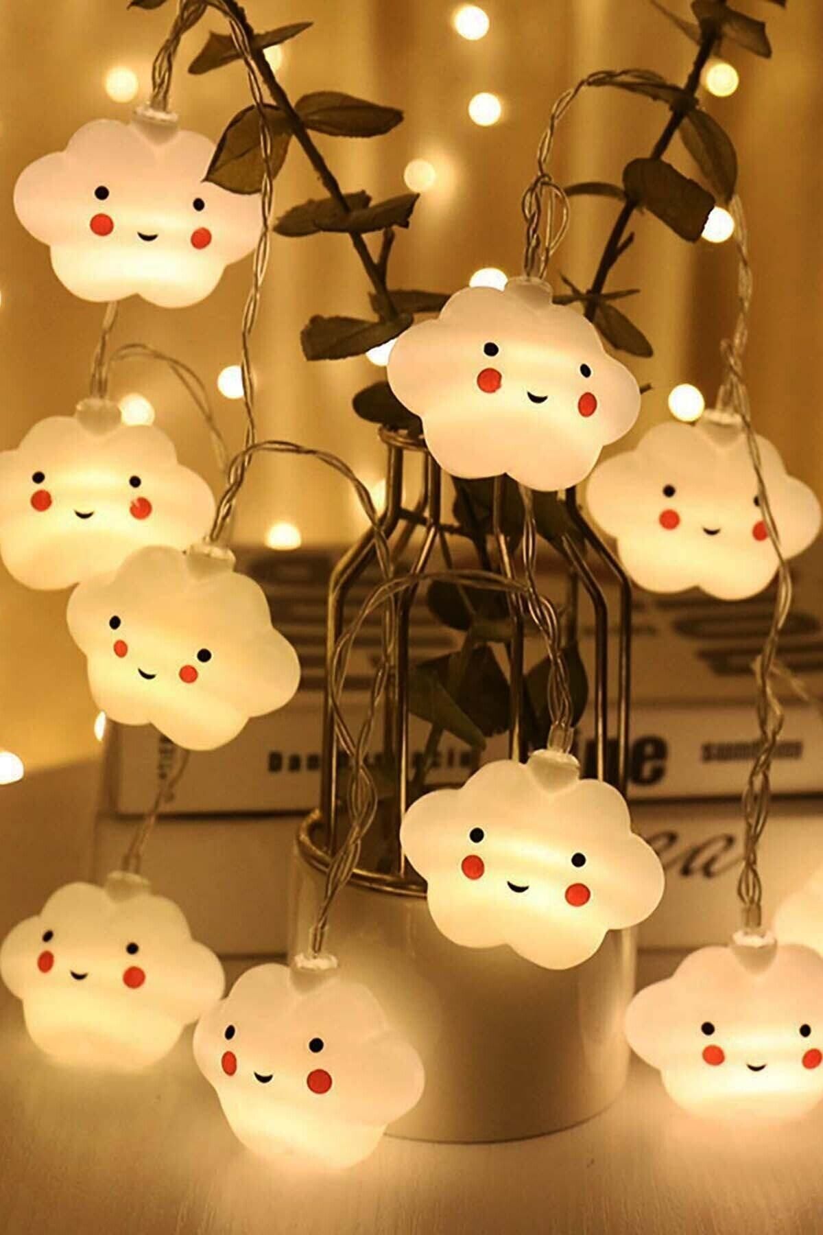 AboutThePerfect Led Işıklı Gülen Bulut Dizeleri 10'lu Set, Dekoratif ve Şık Aydınlatma Hediye