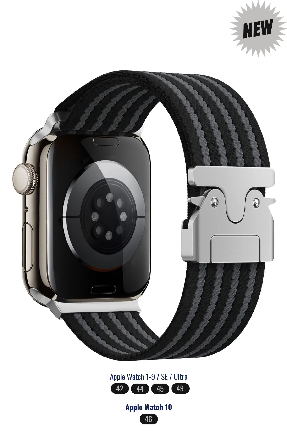 PSGT Apple Watch Series 1/2/3/4/5/6/7/8/9/10 42-44-45-46-49mm Şeritli Paraşüt Toka Naylon Kayış StrapLine
