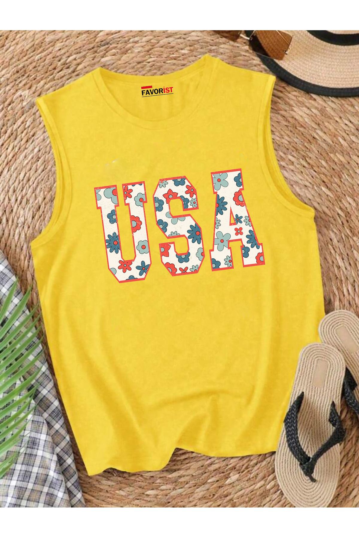 FAVORİST USA Omuzu Açık Kadın Pamuklu Kolsuz Yazlık T-shirt Atlet