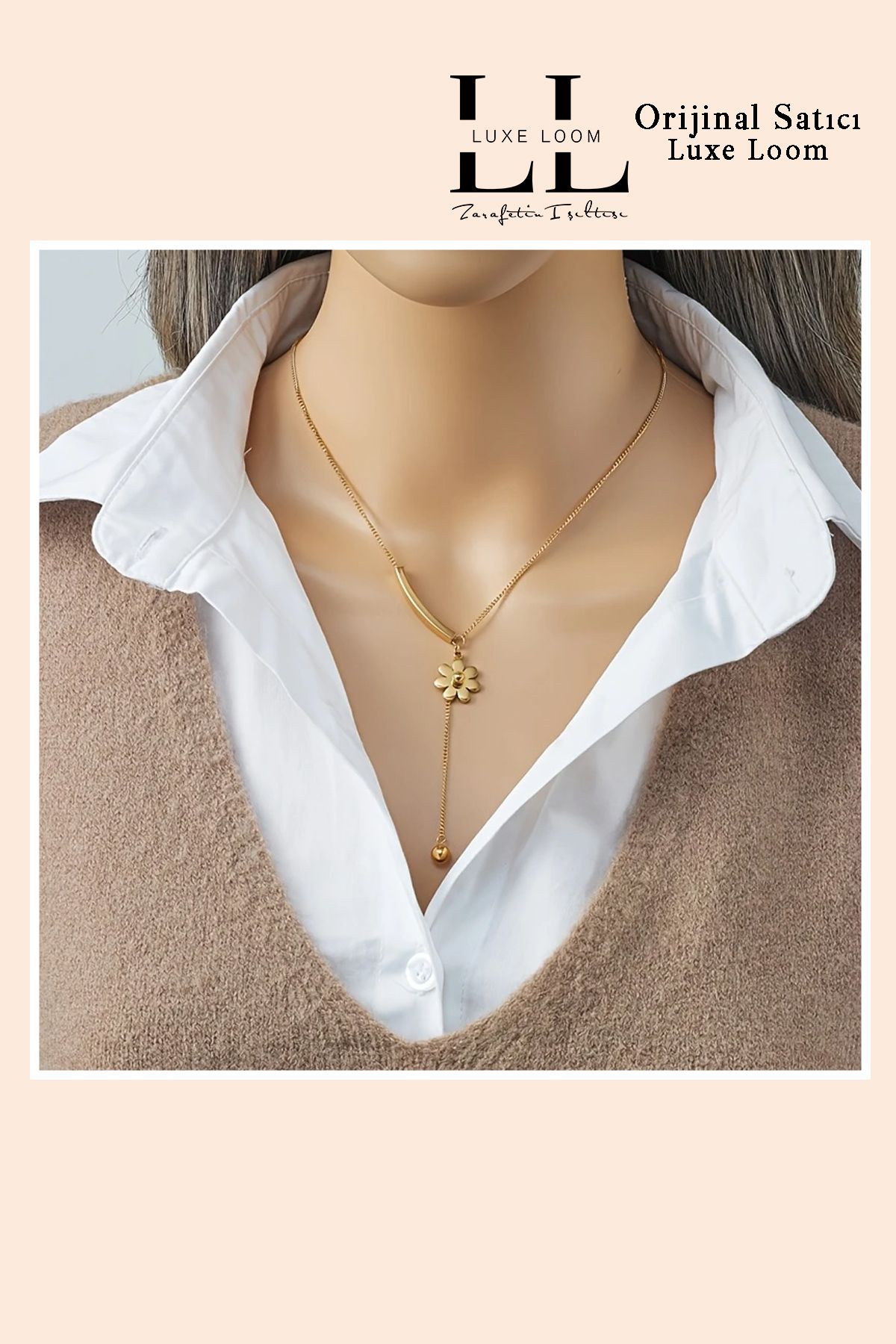 Luxe Loom Zarafetin Işıltısı Kadın Kararmayan Çelik Papatyalı Y Kolye 001