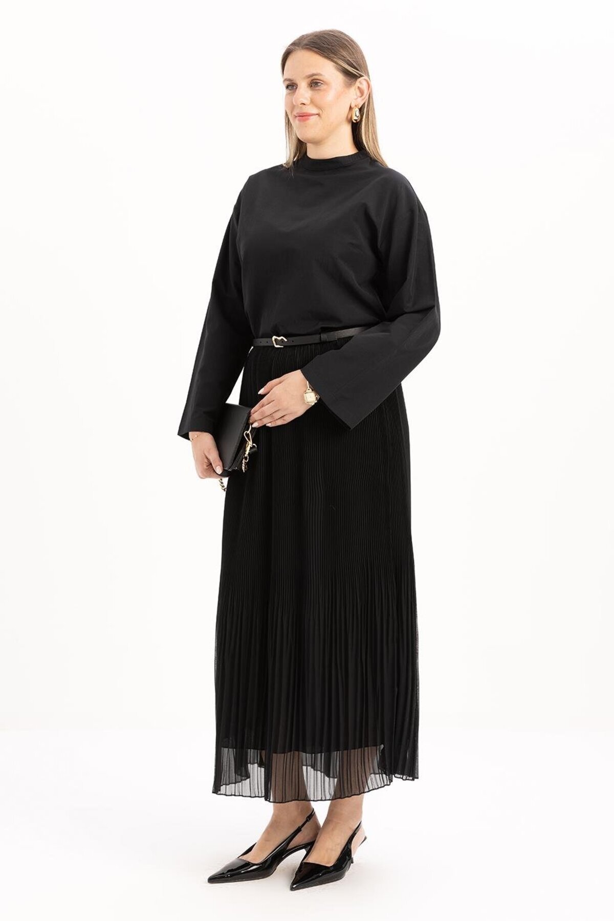 ALLDAY  Siyah-Şifon Piliseli Etek - Görsel 2